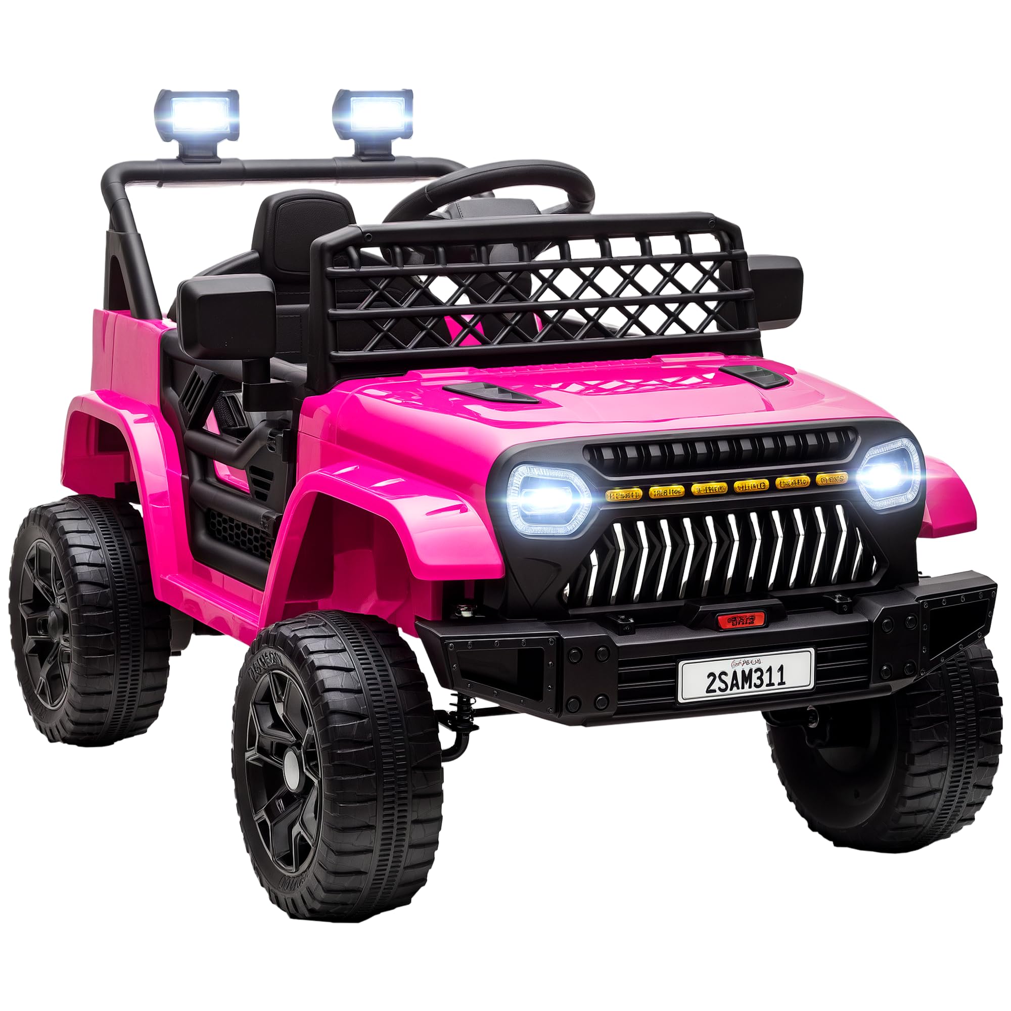 Qaba 12V Ride On Truck, Battery Powered Kids Electric Car with 4 Suspension Wheels, Remote Control, 3 Speeds, LED Headlights, Horn, USB Music, Pink
