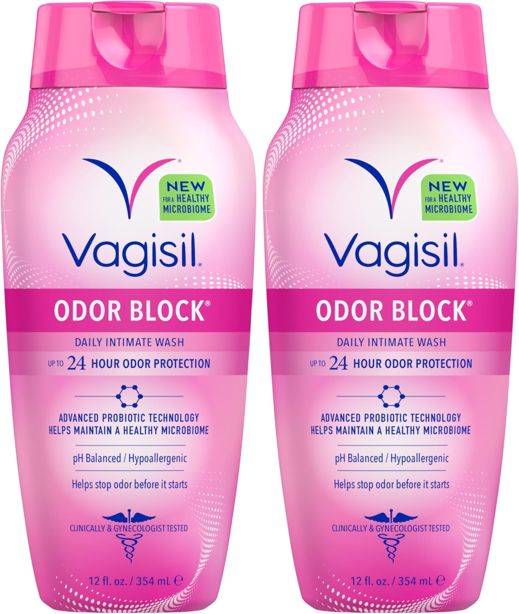 Vagisil Feminine Wash for Intimate Area Hygiene, Odor Block, Gynecologist Tested, Hypoallergenic, 12 oz, (Pack of 2)