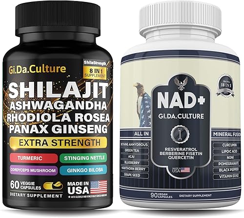 Cápsulas Shilajit + suplemento NAD+ Energía celular, apoyo de niebla cerebral, enfoque, antienvejecimiento, salud mitocondrial para hombres y