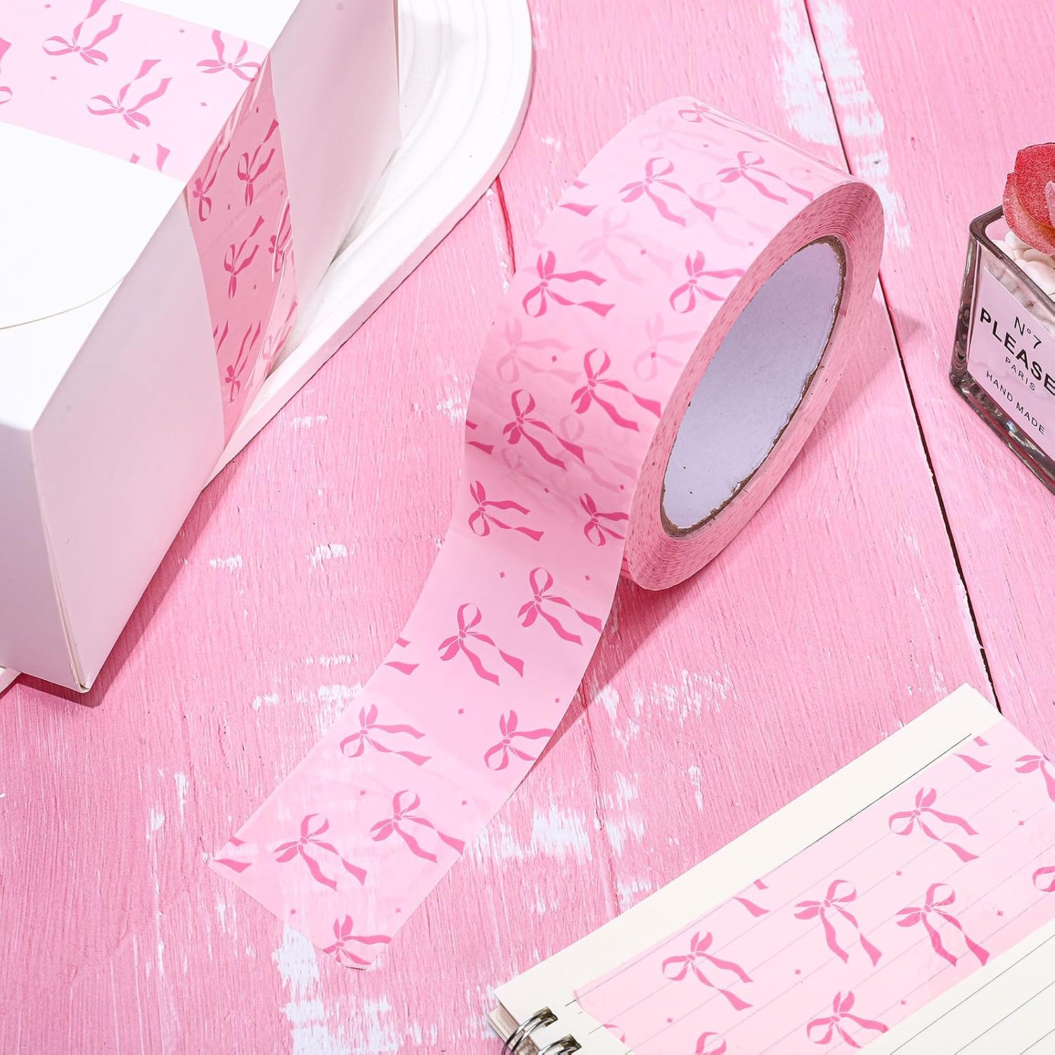 Whaline 109 Yard Pink Bow Packing Tape Pretty Bow Decorative Gift Wrapping Tape Waterproof Shipping Tapes for Small Business DIY Crafts Box Carton Decor image 3