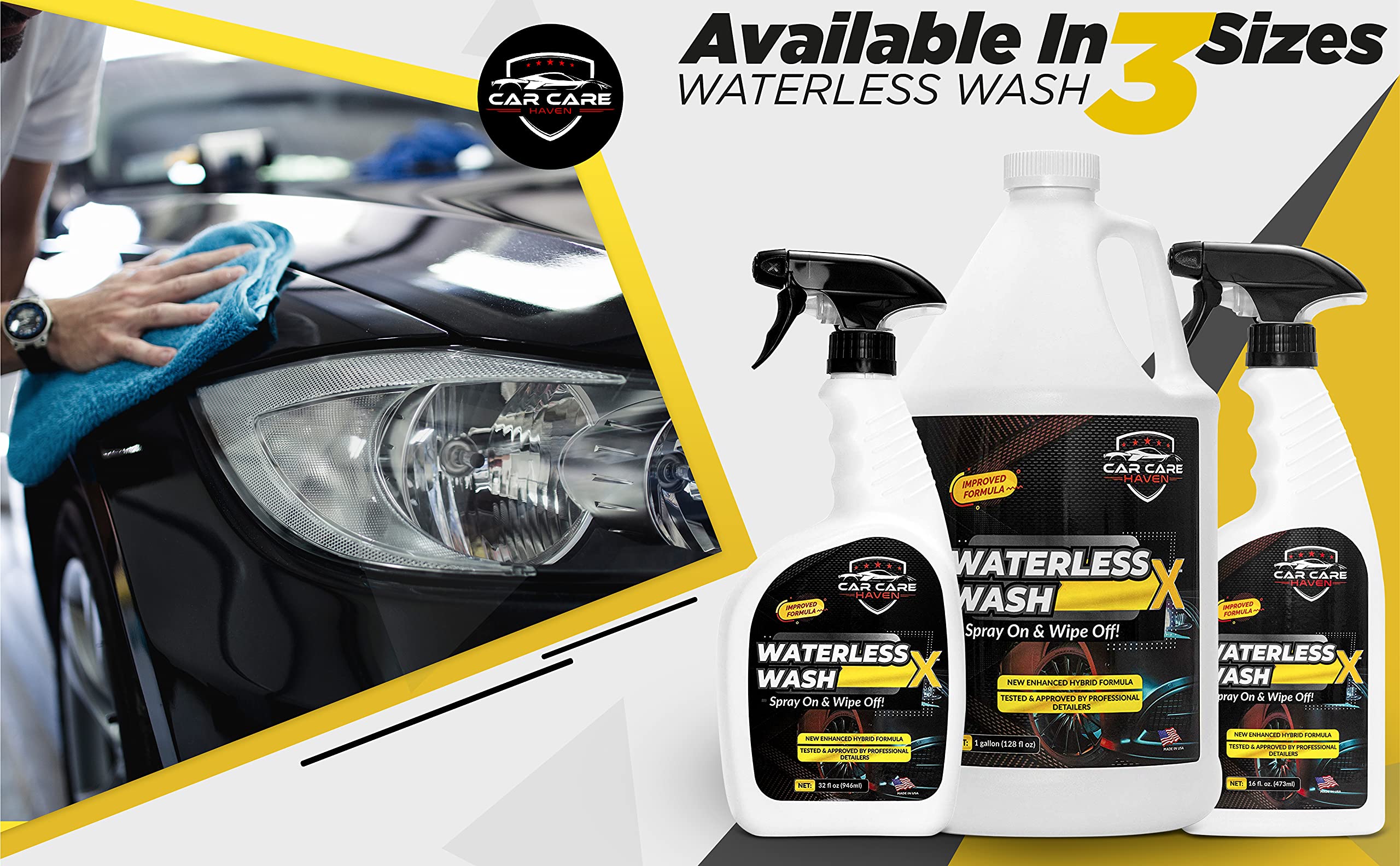 Waterless Car Wash Kit – 32oz Spray & Microfiber Towels, Quick Detailer For Garage, Work, Or On-the-Go Cleaning - View #3