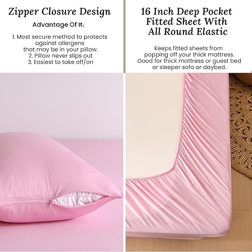 Miniatura 5 de Juego de sábanas refrescantes de punto suave y sedoso para personas que duermen con calor, fundas de almohada con cremallera de 16 pulgadas de