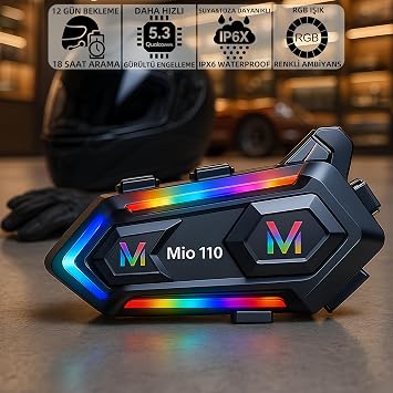 Mioji 110 RGB 1000mAh IPX6 Kask Intercom Motosiklet Bluetooth Kulakl k