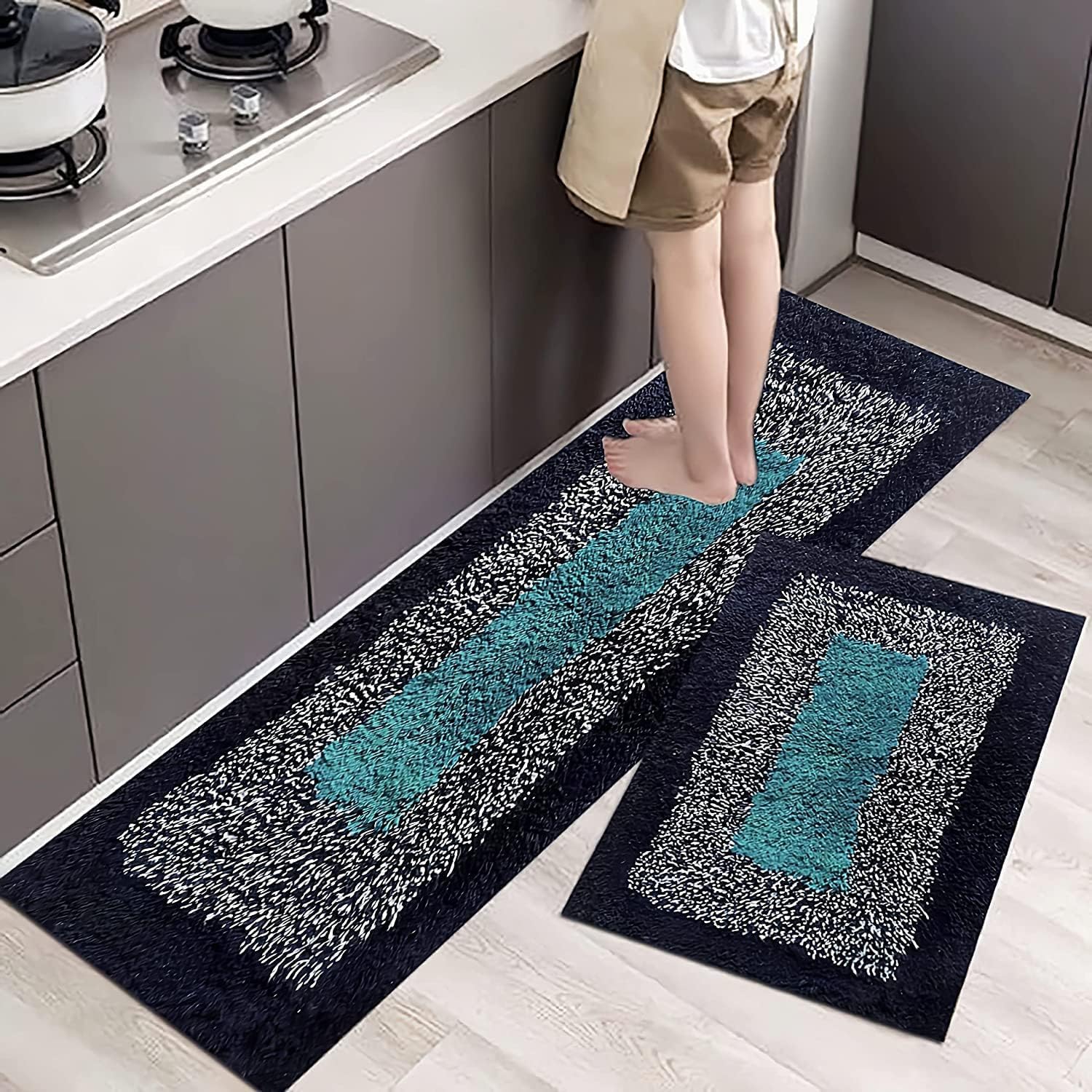 Own Shop Industries Kitchen Mat | Floor mat | Door mat| Anti-Slip, Soft,Washable, for Floor, Kitchen, Room (16"X24" & 17"X47" inchs,) Blue