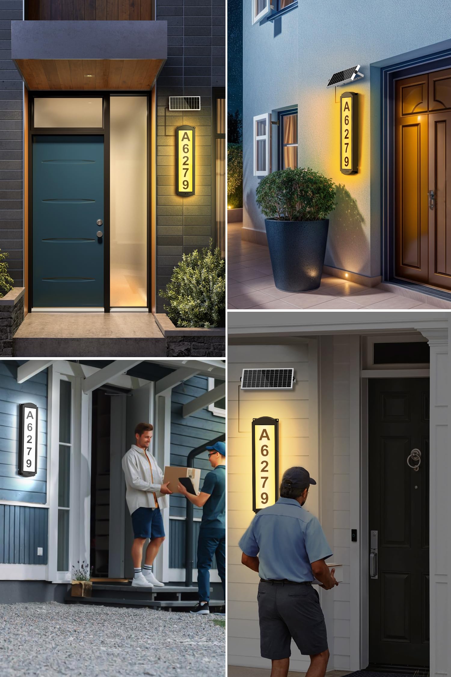 T-SUN Segnaletica solare per cortile, numeri civici a LED per esterni, impermeabile IP65, targa per casa con 3 luci – Indicatori di indirizzi illuminati per vialetto, casa e strada