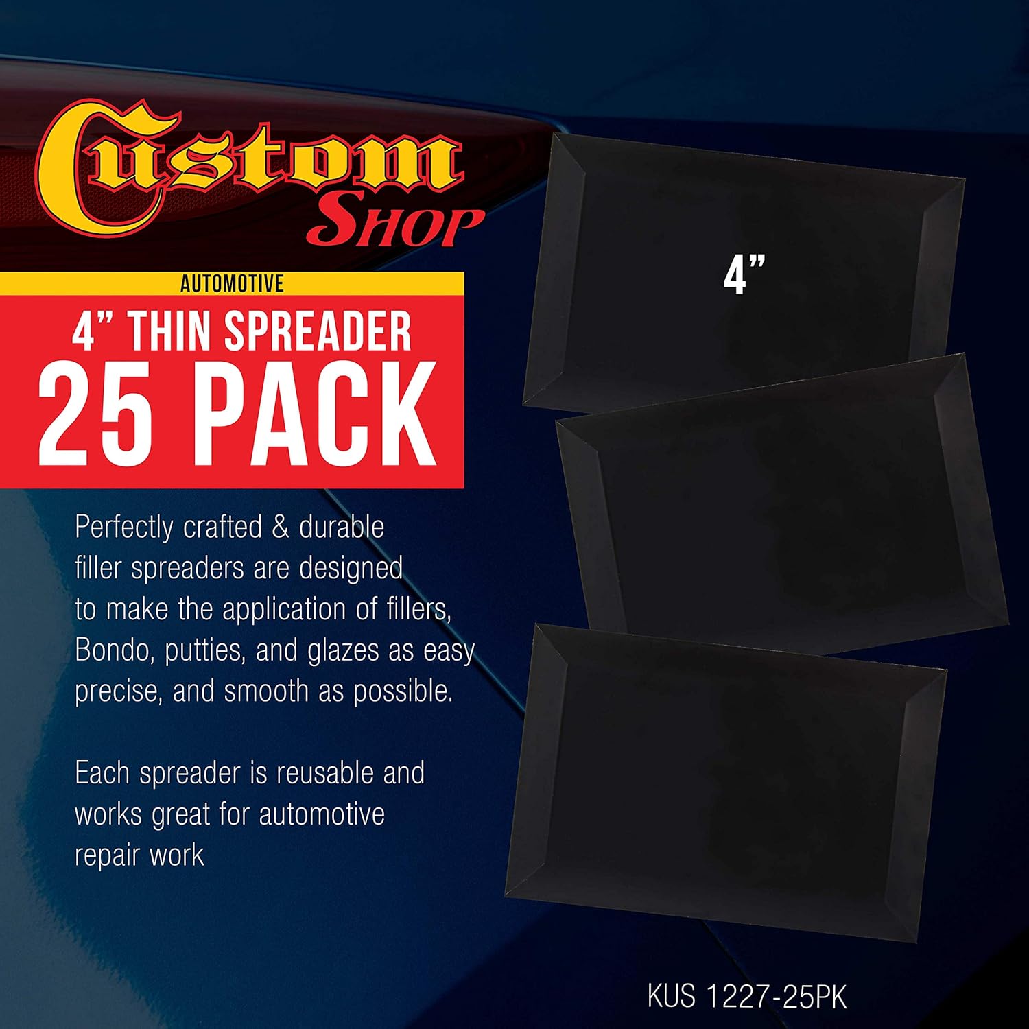 Custom Shop 4" x 2-3/4" (Pack of 25) Double Sided Black Plastic Ultra Flexible Filler Spreaders : Automotive