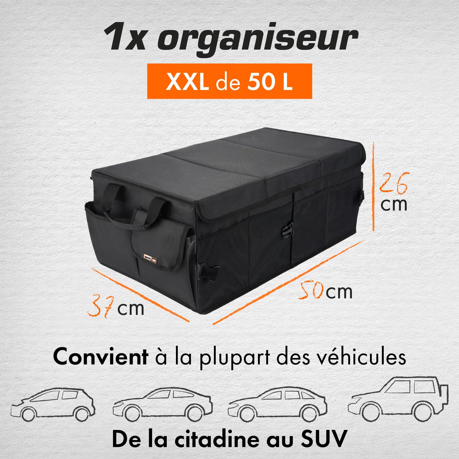 upgrade4cars Organisateur de Coffre de Voiture Pliable | Sac de Coffre pour Auto Universelle | Boîte de Rangement de courses Durable Scratch | Accessoire Flexible Gadget Utile