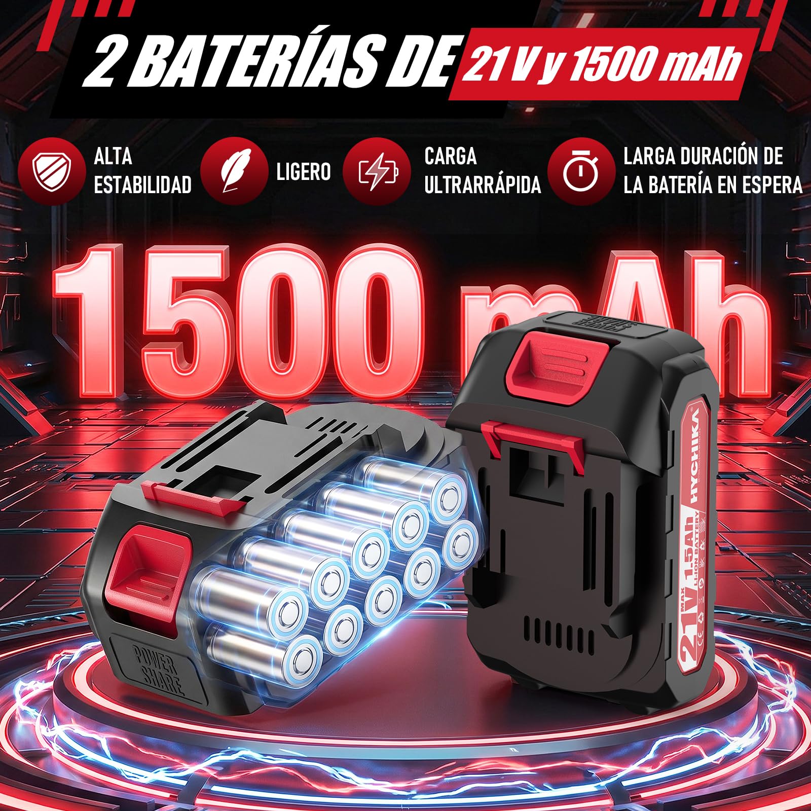 HYCHIKA tijeras de podar electricas 21 V, Cortar hasta 30 mm para Árboles | Tijeras de podar con cuchillas SK5 y pantalla LCD. Incluye 2 baterías de 1.5Ah, ideal para el cuidado de setos