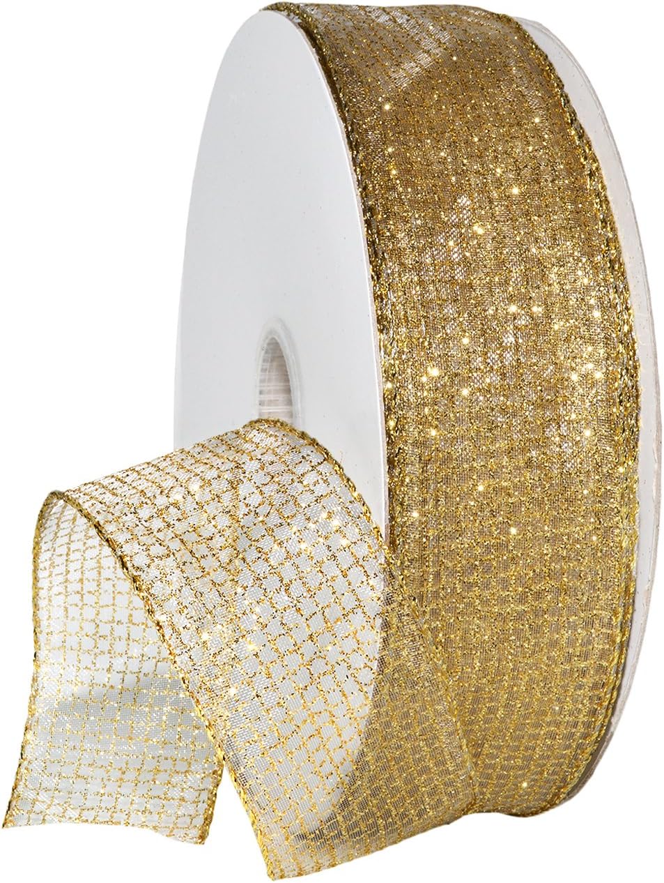 Morex Ribbon 7435 Cosmic Ribbon, Wired Organza with Glitter, 1 1/2" x 50 yd, Gold