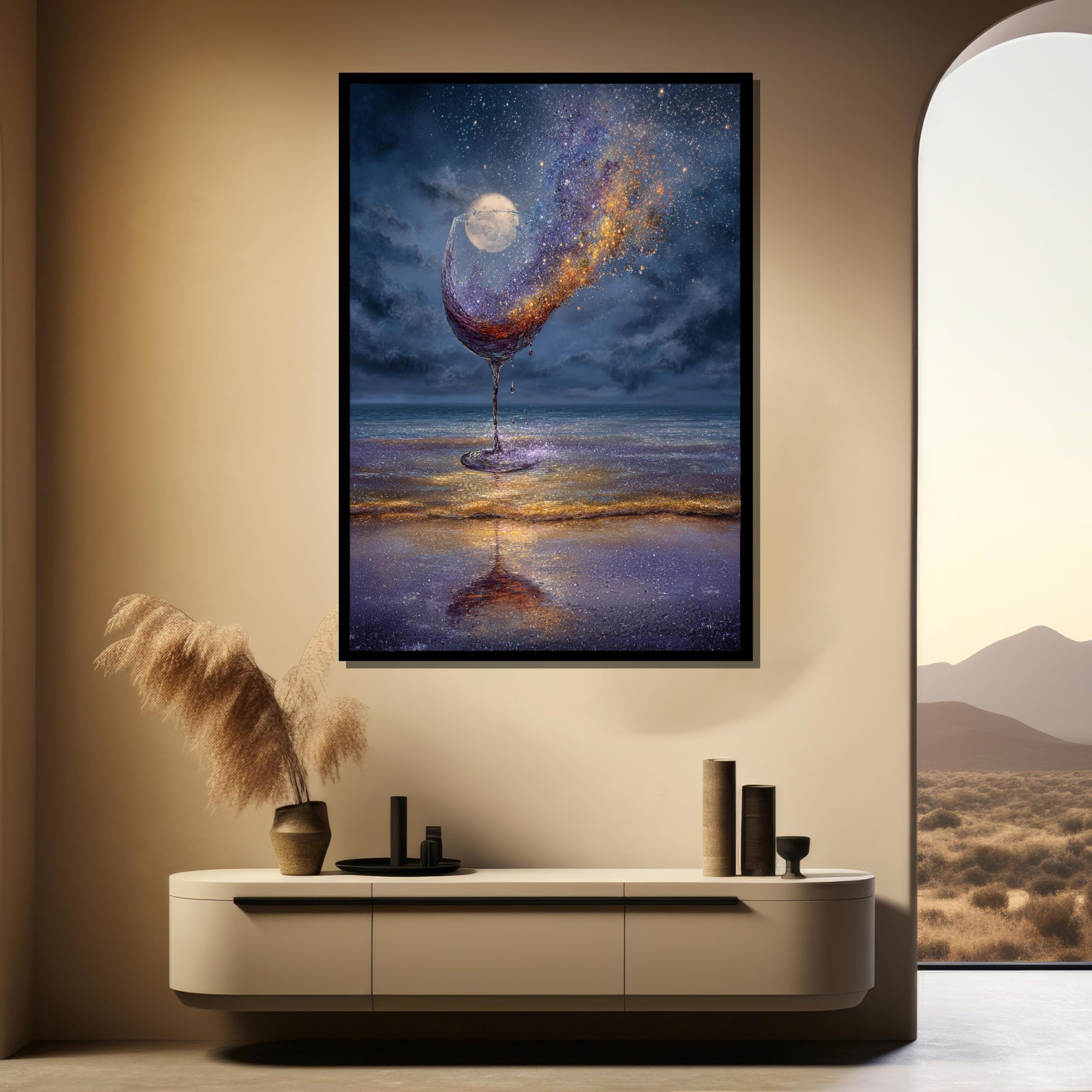 YUSUZHU Surreal Galaxy Wine Glass Canvas Painting,Abstract Cosmic Wall Art, Ready to Hang Modern Decor,Canvas Art Posters Prints(80x110cm/Frameless)