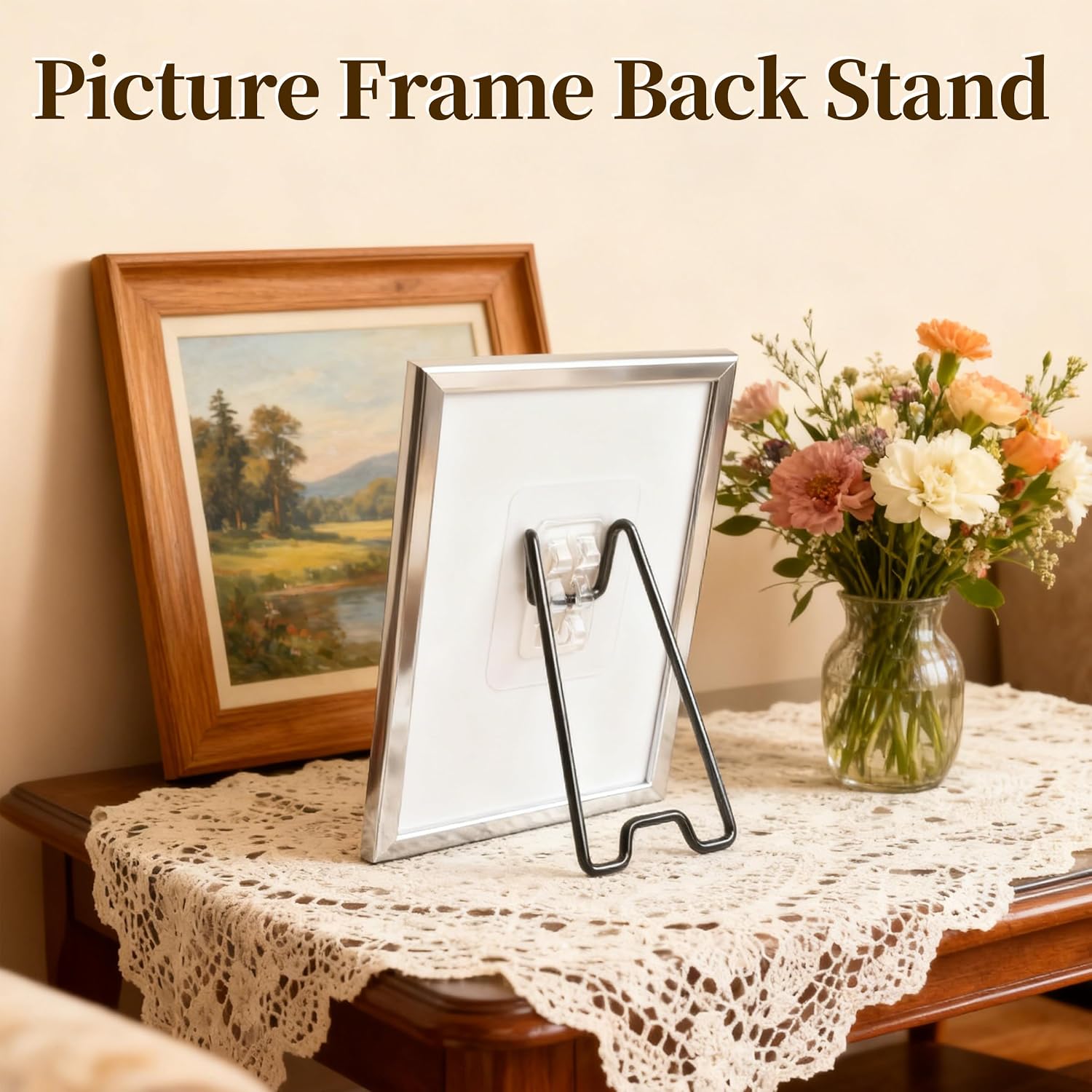 6Pcs Picture Frame Stand, Metal Photo Holder with Self-Adhesive
