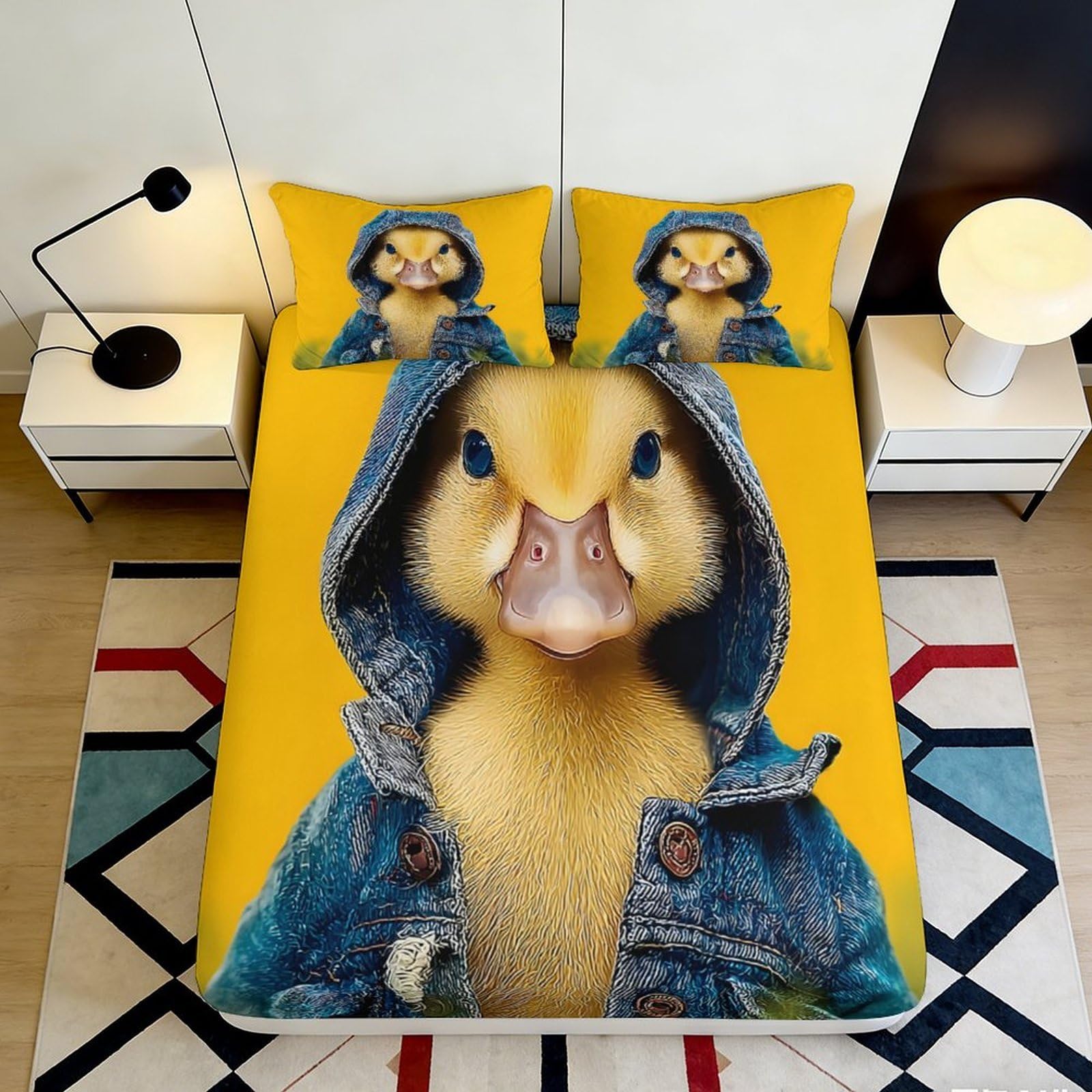 Pnayamiorkfel Style-9 3D Printed Duck Hoodie Fitted Sheet Microfiber Yellow Cartoon Bed Cover For Bedroom Guest Room Mattress Decor 90X200x25cm