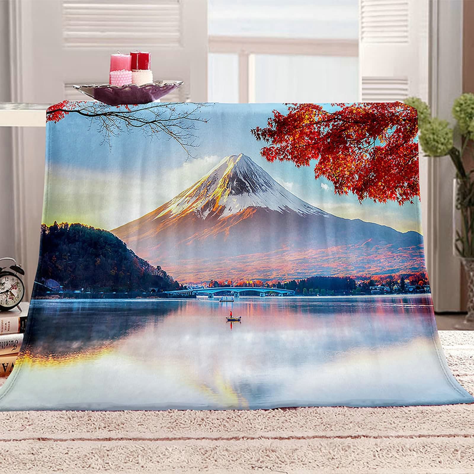 Aeici Couverture Polaire, Couverture en Flanelle Couverture 150x200 cm Montagnes Enneigées Lacs Couverture Canapé Cadeau pour Adultes et Enfants