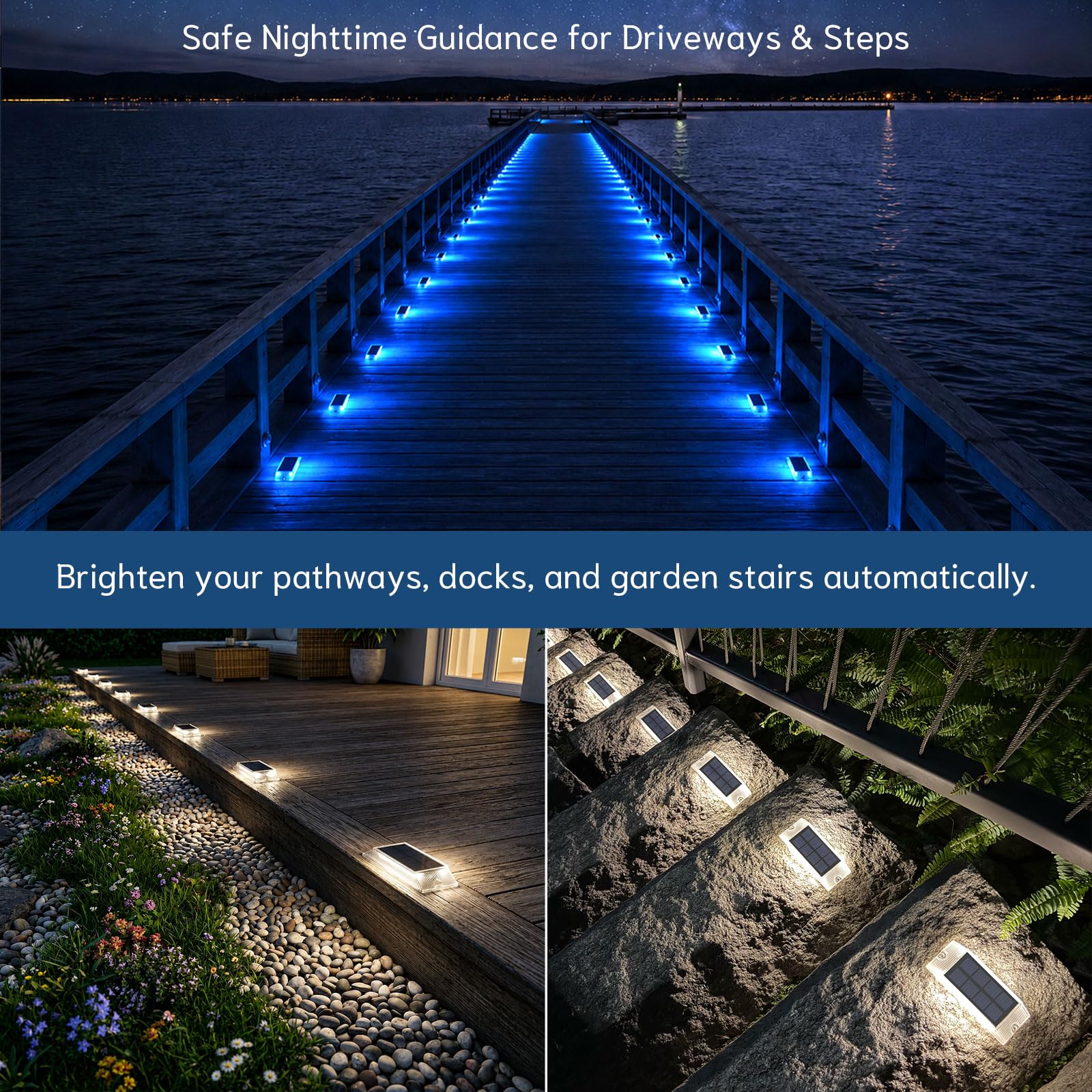 Solar Bodenleuchten Aussen,12 Stück 2-in-1 LED Solarlampen für Außen Garten | Alinana Wasserdichte Solarleuchten für Treppe, Terrasse, Garten, Gartendeko, Weg, Einfahrt und Stufen (Weiß/Blau)