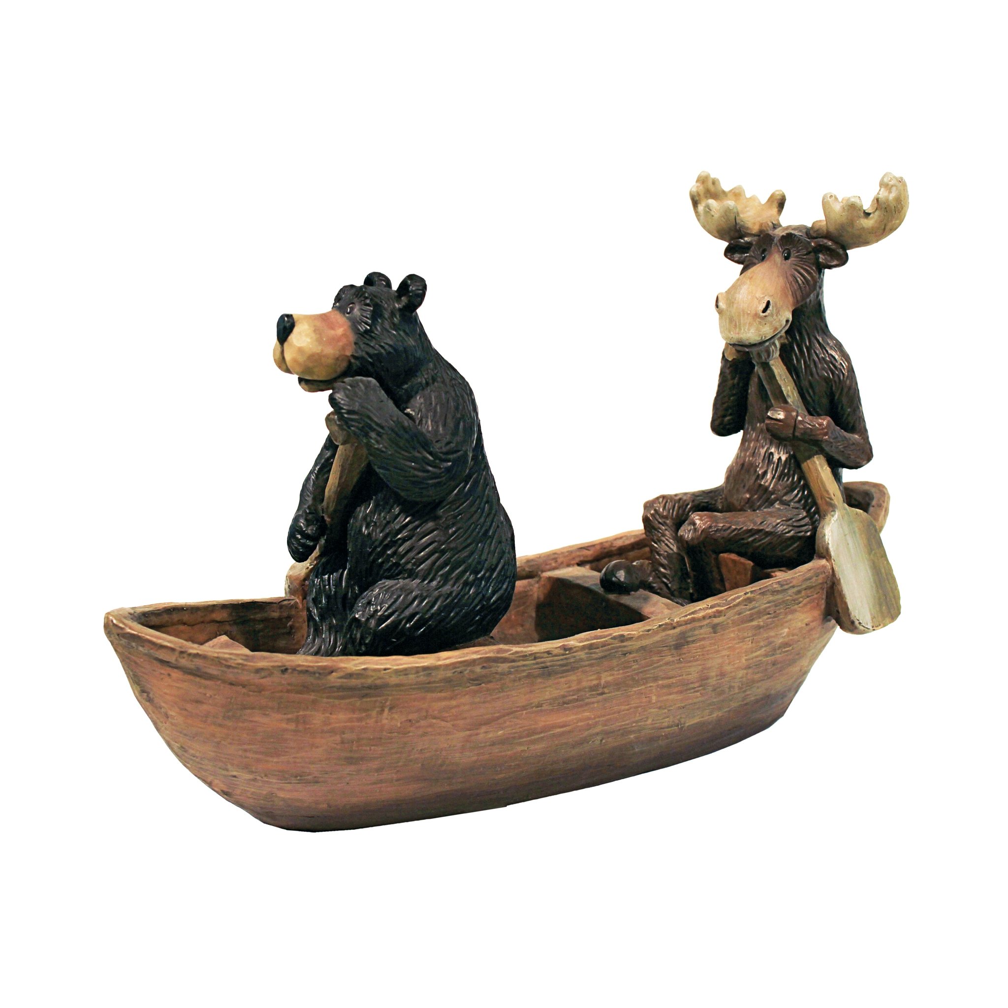 Alce y oso remando juntos en una entrañable figura decorativa que alegrará tu hogar