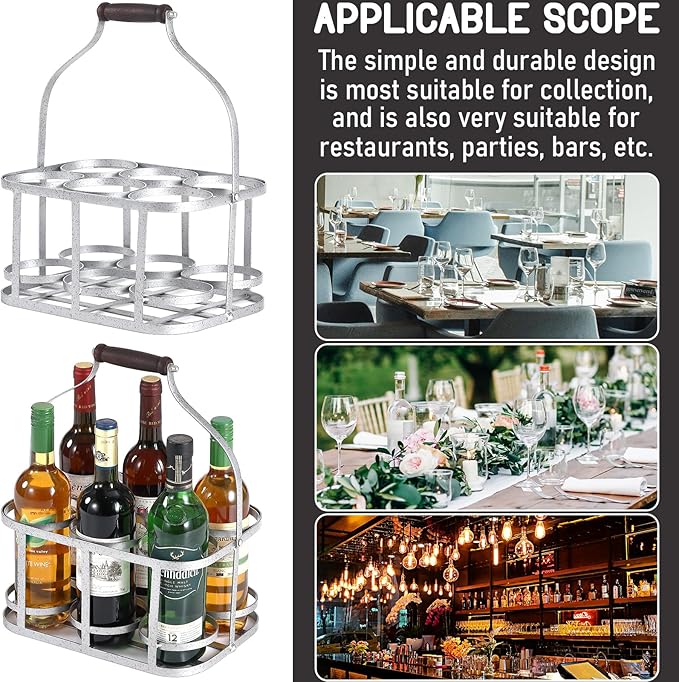 Portabotellas de Metal para 6 Botellas con Asa de Madera, Estilo Vintage miniatura 6