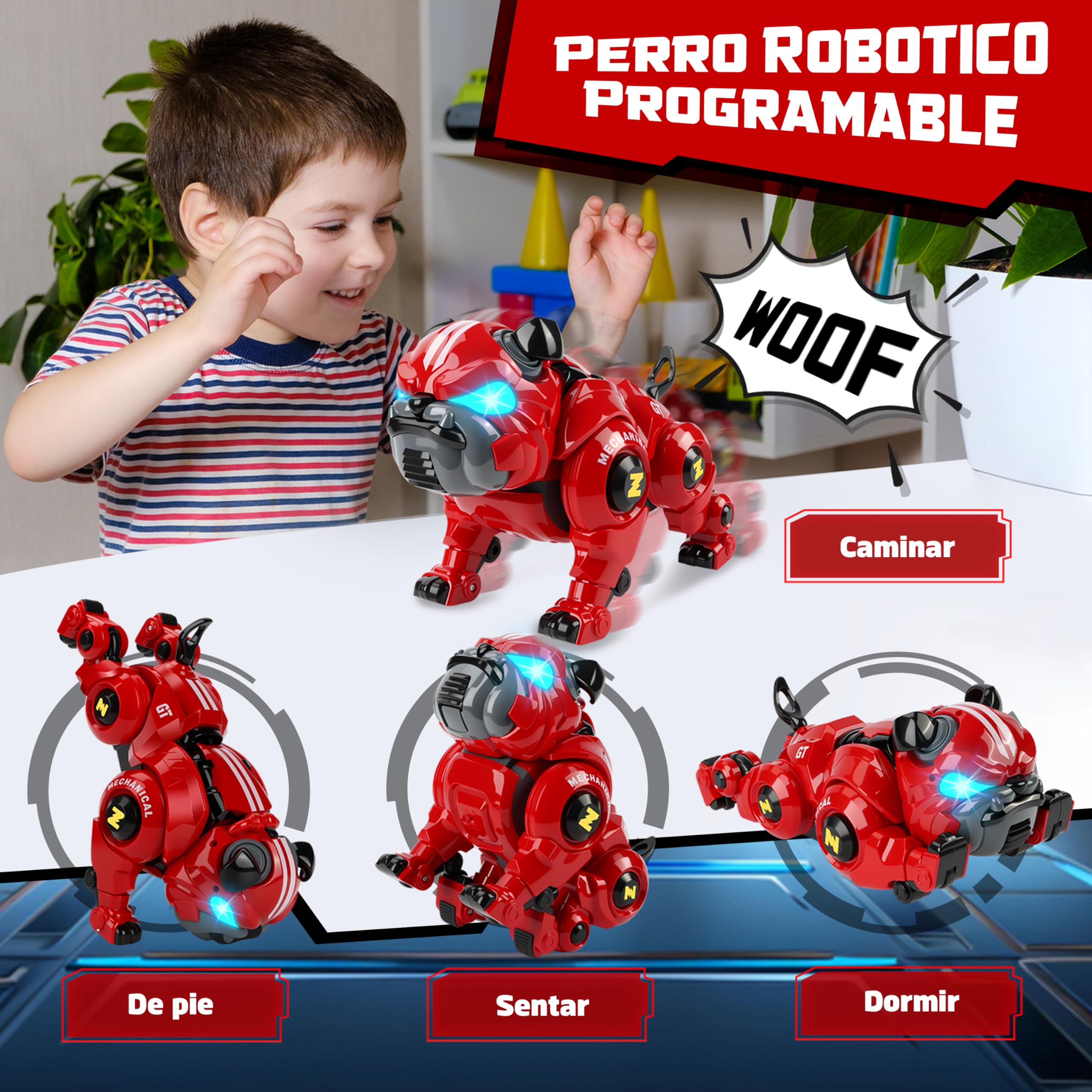 Aragallant Perro Robot Inteligente Juguetes para Niños, Perro Interactivo Robot Programable Niños con 18 Respuestas, Control Remoto, Sensores Táctiles Interactivos, Juguete Robótico para 6 Años