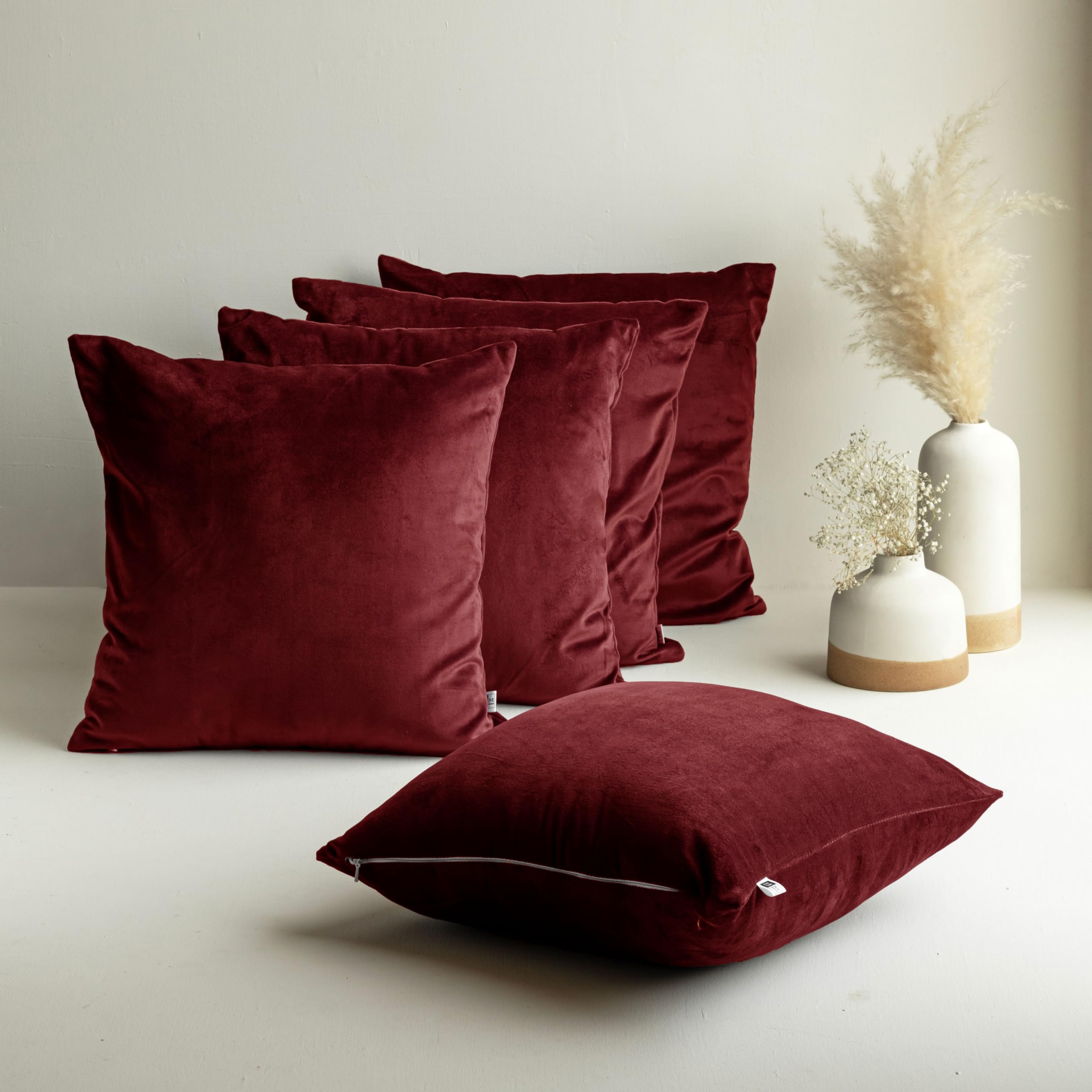HOMEMONDE Velvet Cushion Covers Set of 5-24x24 Inch Decorative Pillow Cover for Sofa, Couch, Chair, Dark Red (B09PGDGLYF) Amazon Price History, Amazon Price Tracker
