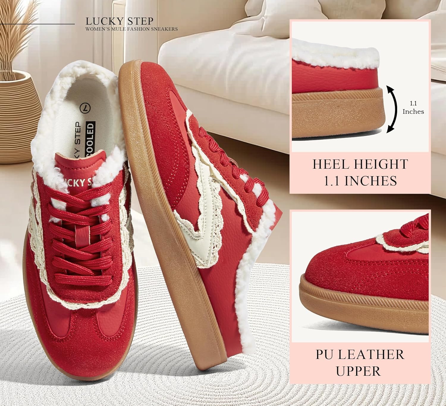 LUCKY STEP Women’s Mule Fashion Sneakers Slip On Backless Walking Shoes Winter Retro Comfy Casual Sneaker - Image 5