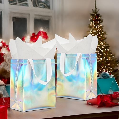 Miniatura 9 de KeerxunBag 12 piezas de bolsas de regalo reutilizables (incluye papel de seda) Bolsa de regalo con asa para cumpleaños, fiestas, días festivos,