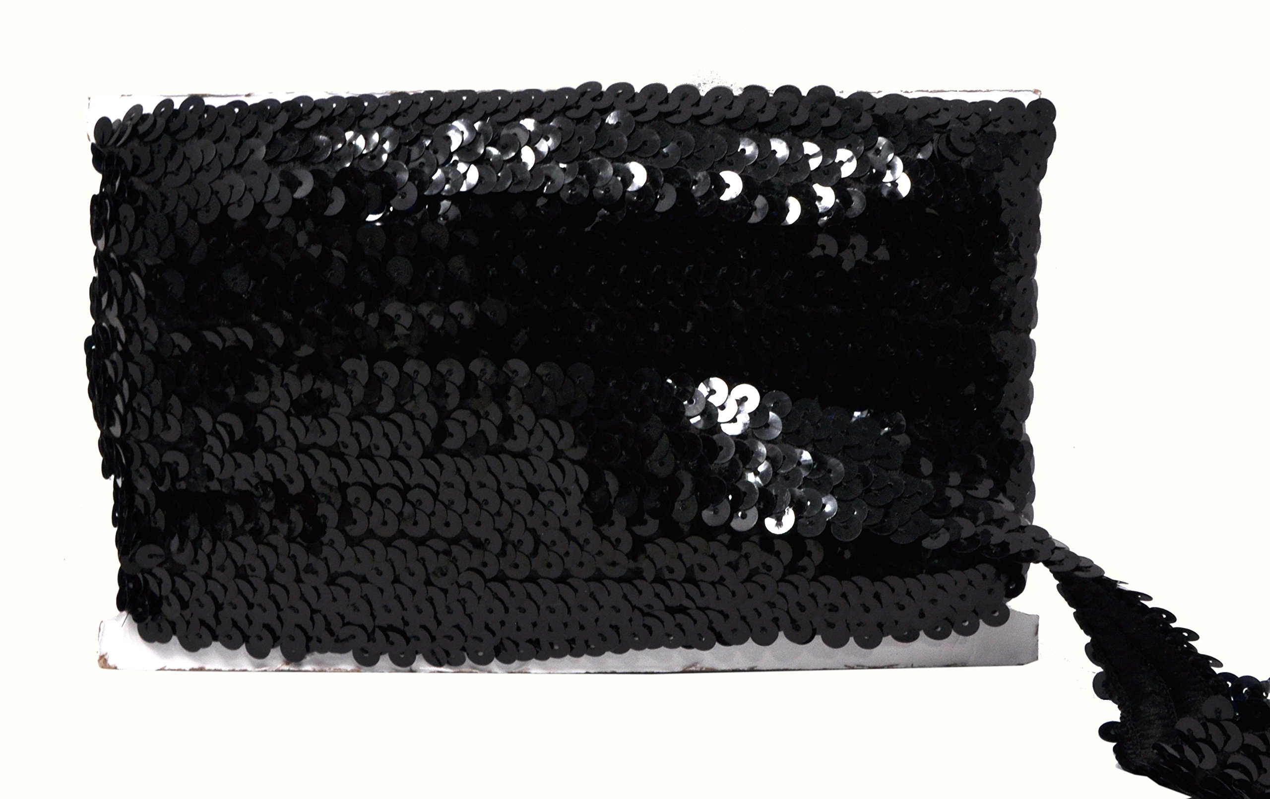 Mandala Crafts Elastic Sequin Ribbon Trim - 1 Inch Black Sequin Elastic Trim for Sewing Dress Headband - 10 Yards Fabric Metallic Stretch Sequins Band