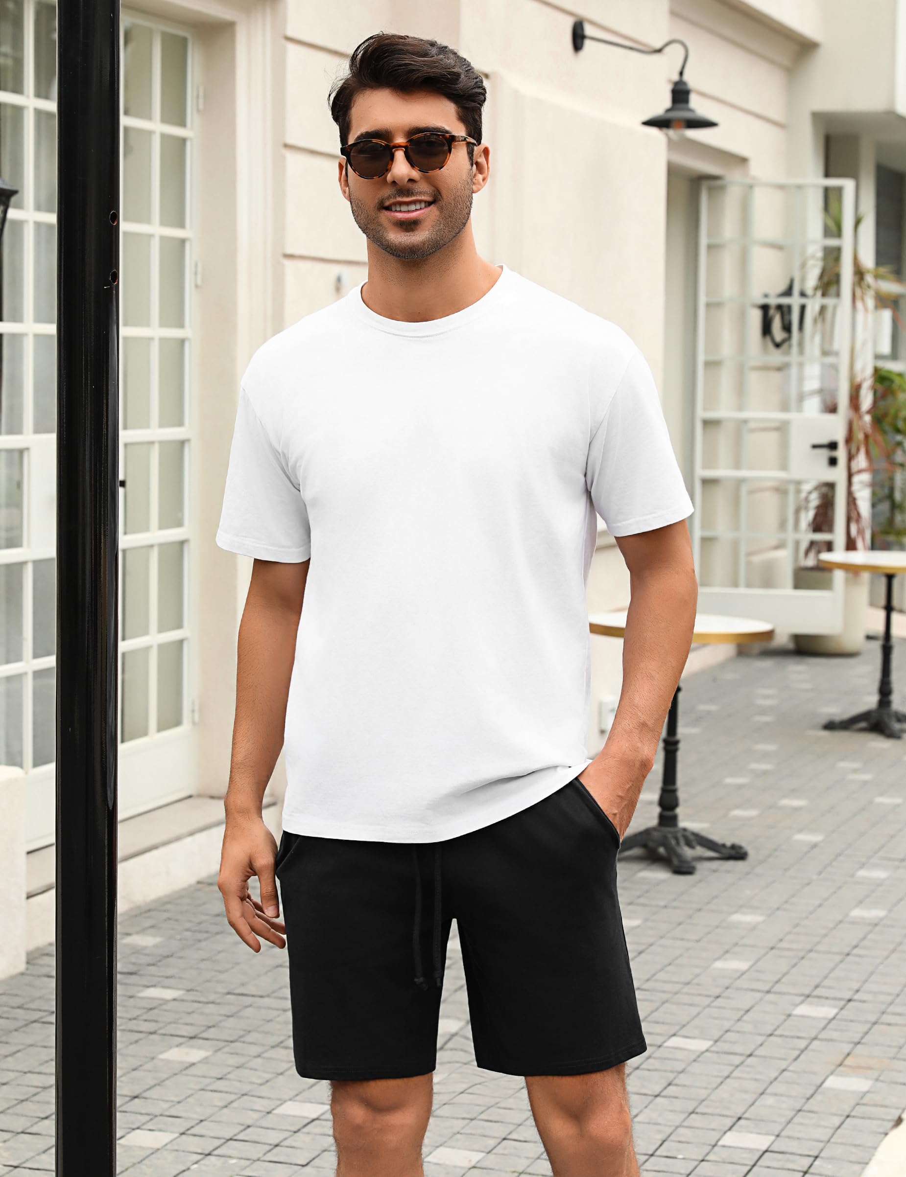 Herren Schlafanzughose Baumwolle Kurz Pyjamahose Schlafhose Schlafshorts Sommer Bermudahose Männer Sommer Loungewear mit Seitentaschen S-XXL