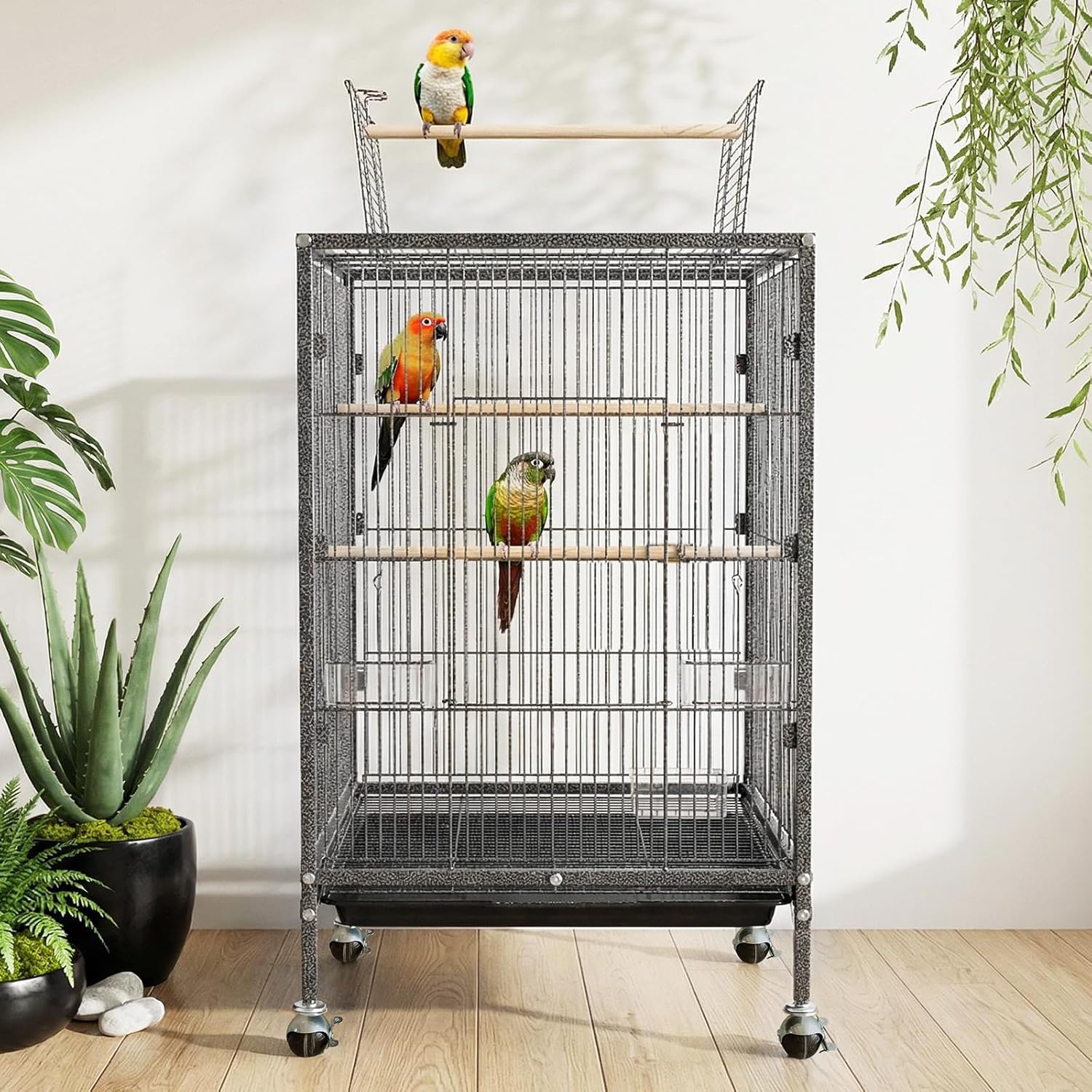 Garvee Bird Cage with Play Open Top, Heavy Duty Metal Bird Flight Cage with Rolling Stand for Parakeets, Canaries, Lovebirds, Small Quaker, Cockatiels, Budgie, Easy Assembly & Cleaning
