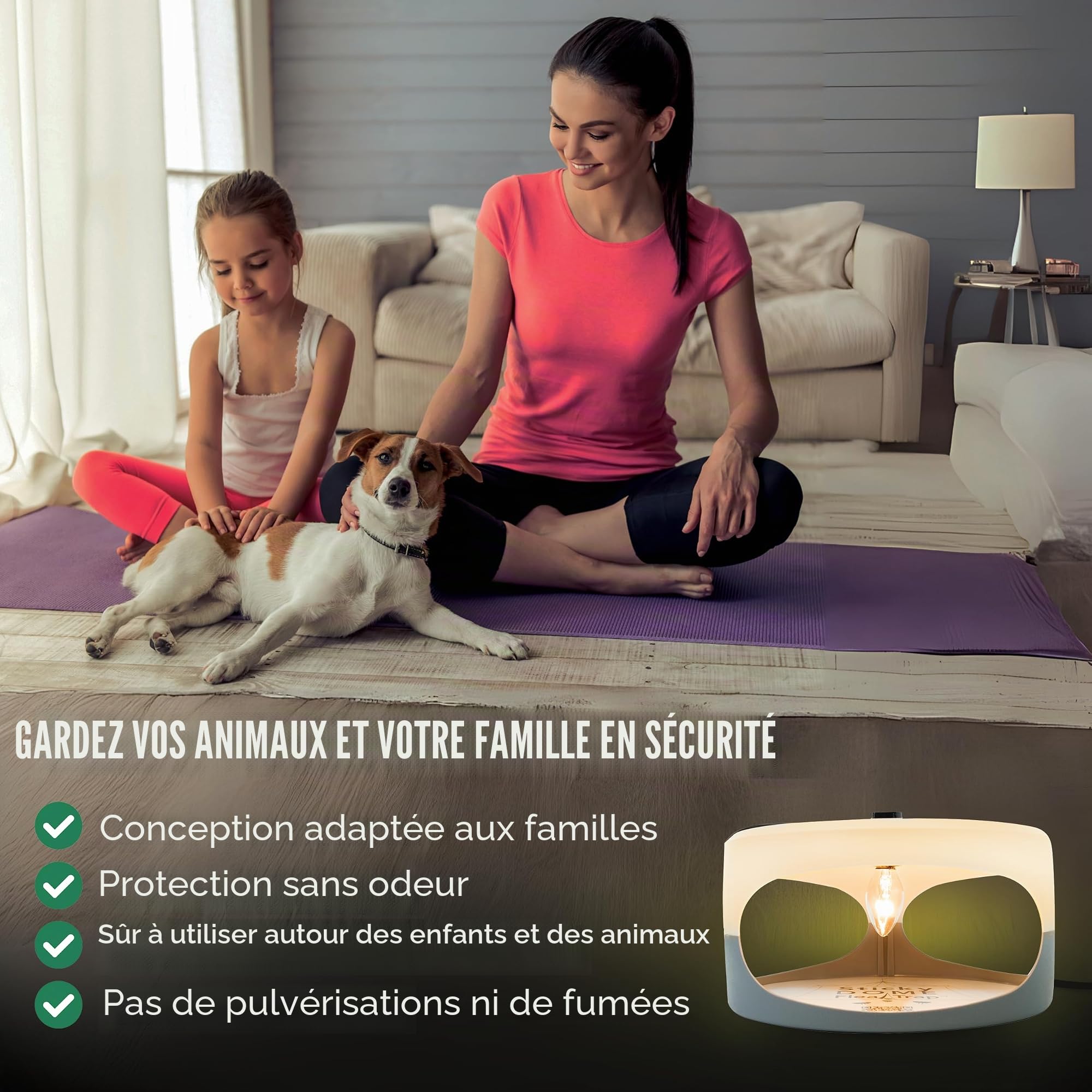 ASPECTEK Piège à Puces Lumineux Sticky Dome™ – Pack de 2 avec 4 Ampoules et 4 Disques Adhésifs, Solution Intérieure sans Insecticide pour Maison et Animaux