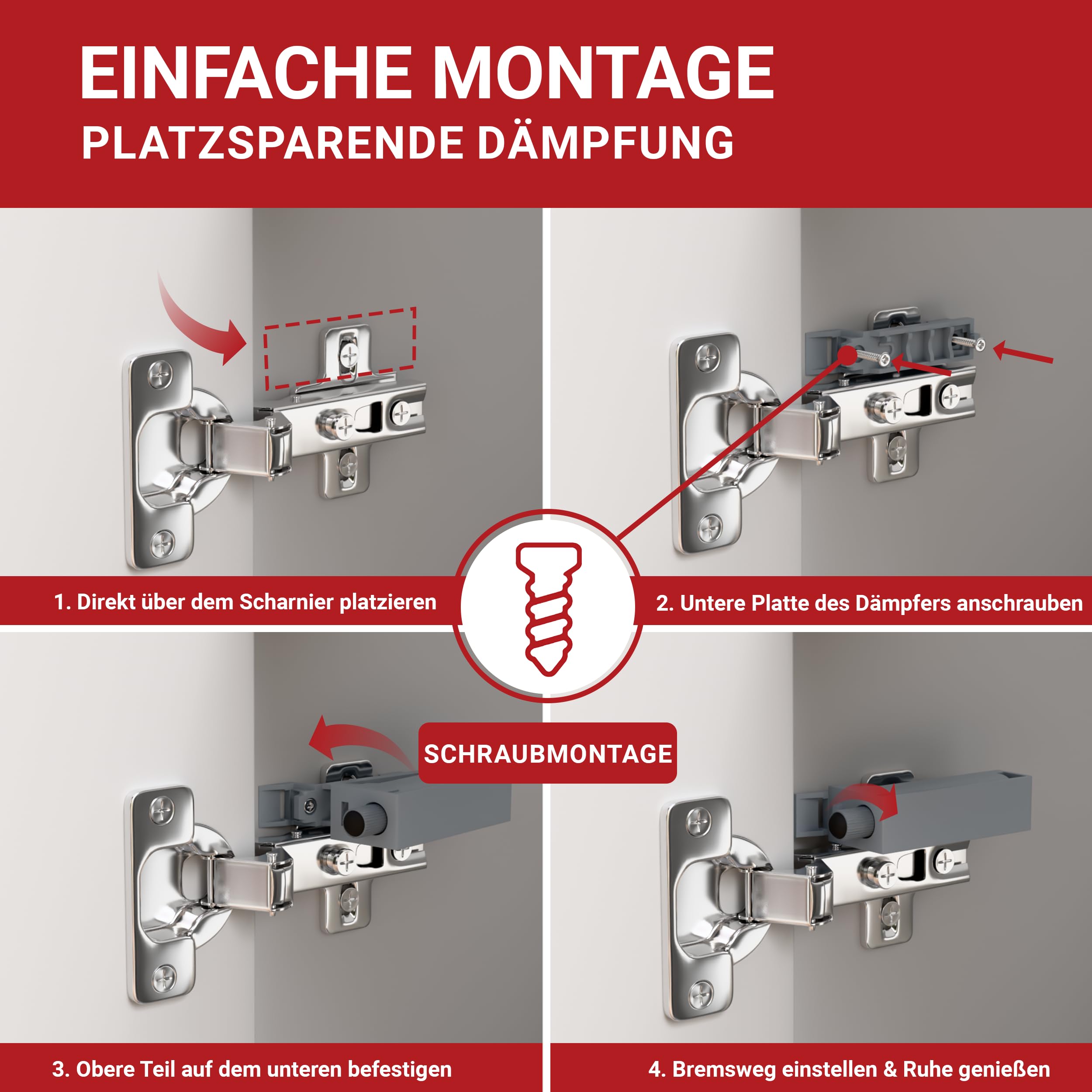 LouMaxx Softclose Türdämpfer Schrank 8er Set - Türdämpfer Küche zum Softclose Nachrüsten - Schranktür Dämpfer in Grau - Türdämpfer gegen knallende Türen - Soft Close Nachrüstung
