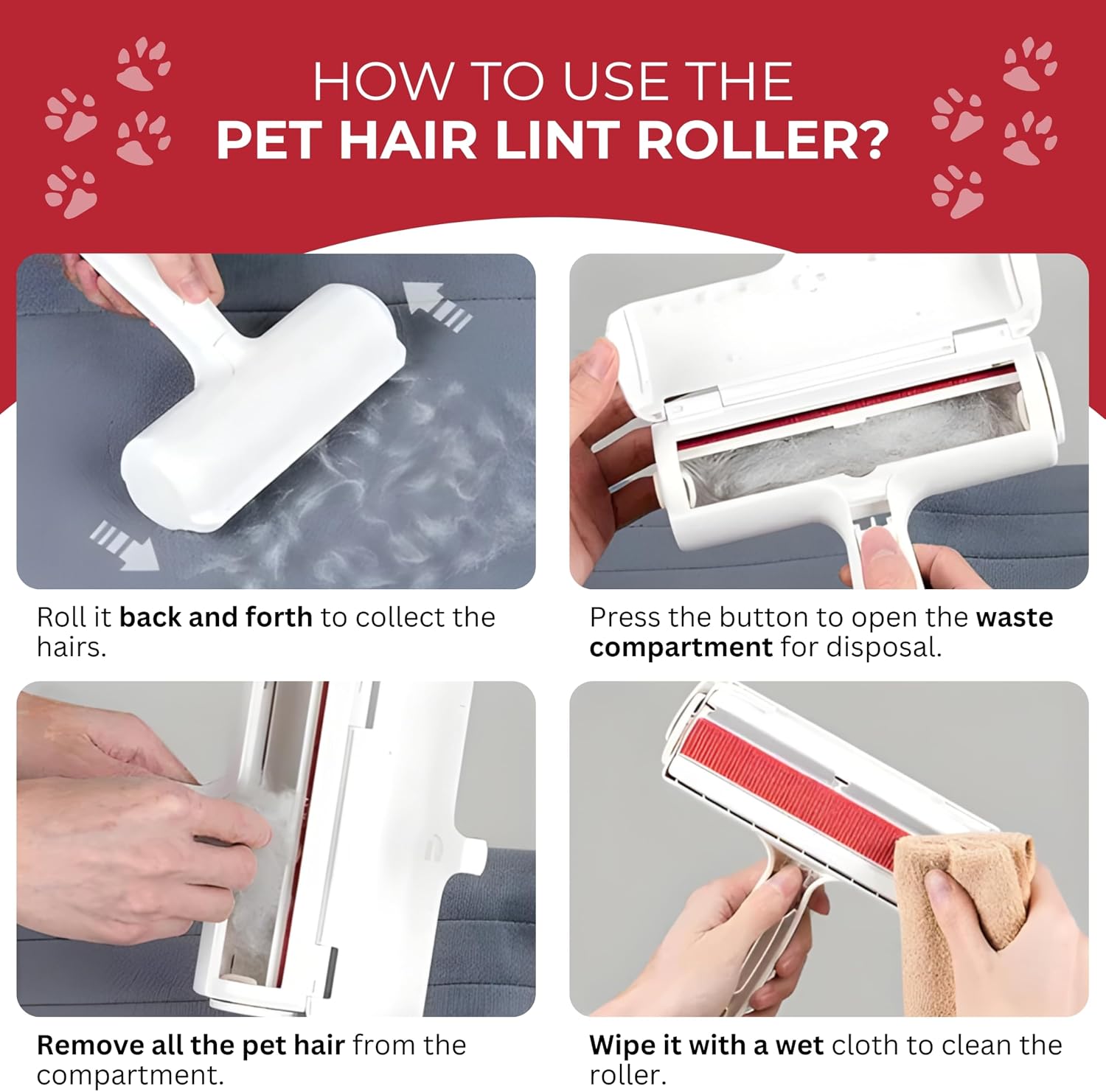 Pet Hair Remover Roller – Reusable Multi-Surface Lint Roller for Dog & Cat Fur on Furniture, Couch, Carpet, Bedding, Clothes & Car Seats – Eco-Friendly, Portable Hair Removal Cleaning tool for Home