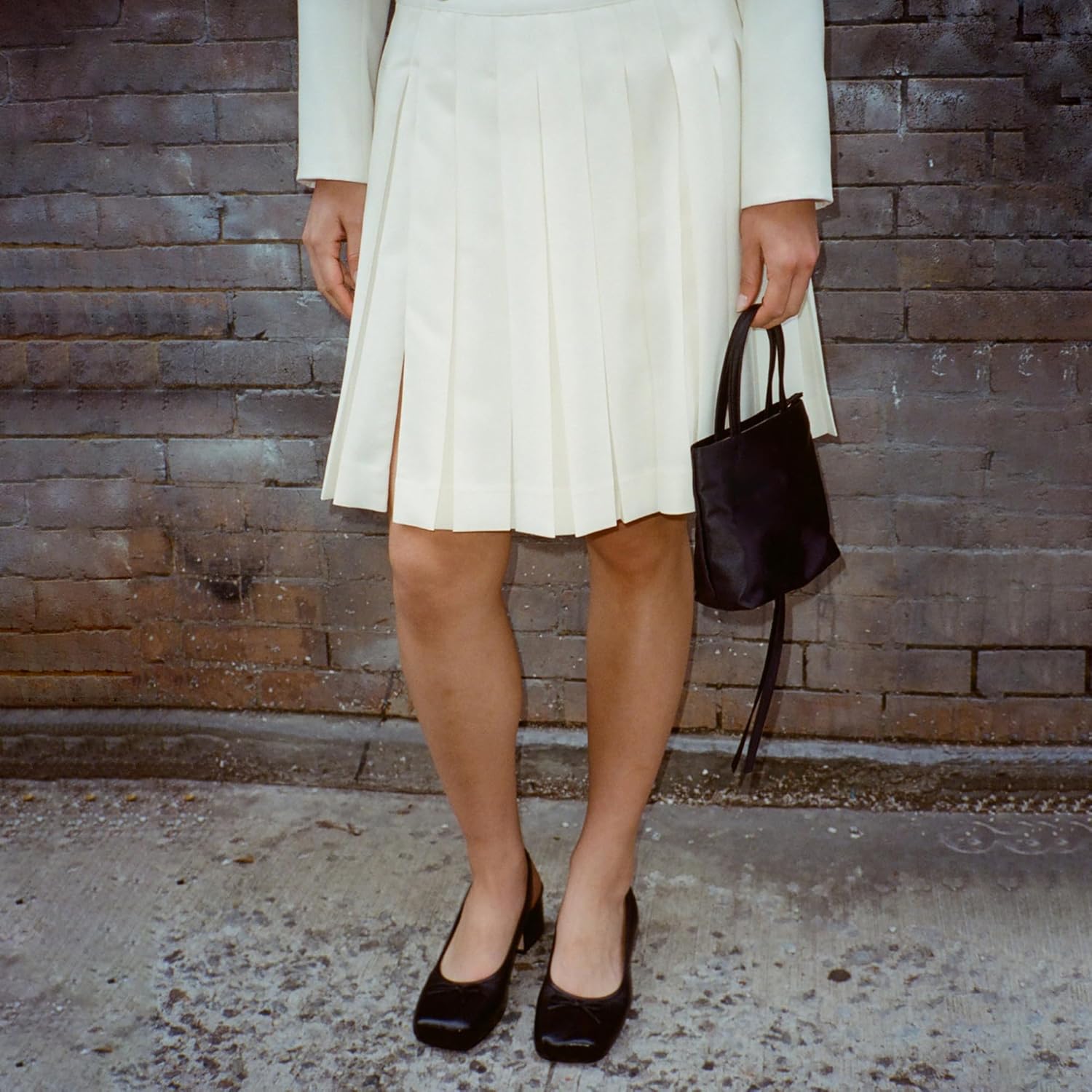 Slingback Ballet Heels for Women Cute Bow Square Toe Low Chunky Heel Ballerina Pumps Comfort Satin Mary Jane Heels Shoes with Elastic Rear Strap - Image 3