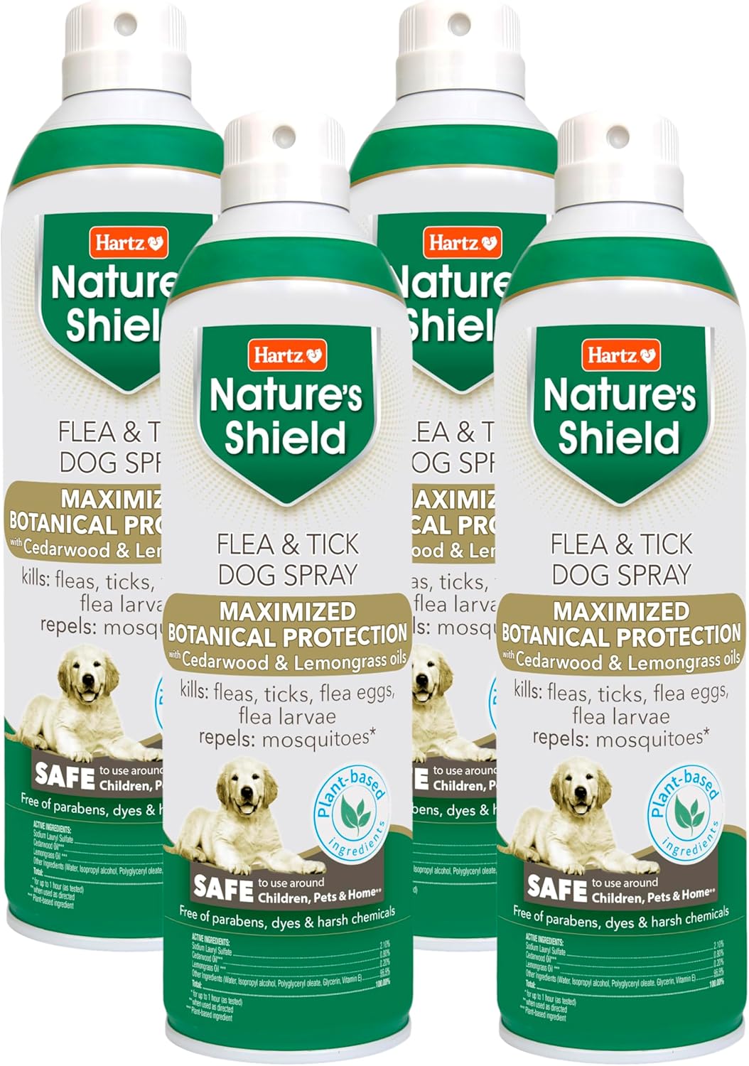 Hartz Nature’s Shield Flea & Tick Spray Treatment for Dogs, Natural and Effective Flea & Tick Prevention and Protection for Dogs with Cedarwood and Lemongrass Oil, 14 Ounces (Pack of 4)