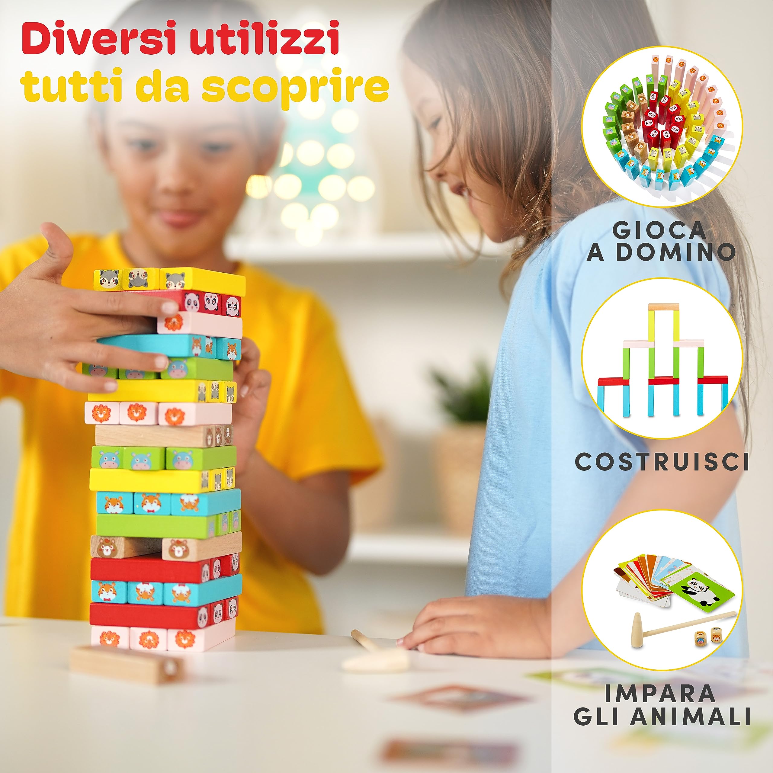 CUBIDI® Torre Impilabile in Legno per Bambini dai 3 Anni | Torre Oscillante | Promuove Sviluppo e Capacità Motorie | Gioco di Abilità per Adulti | Giochi da Società