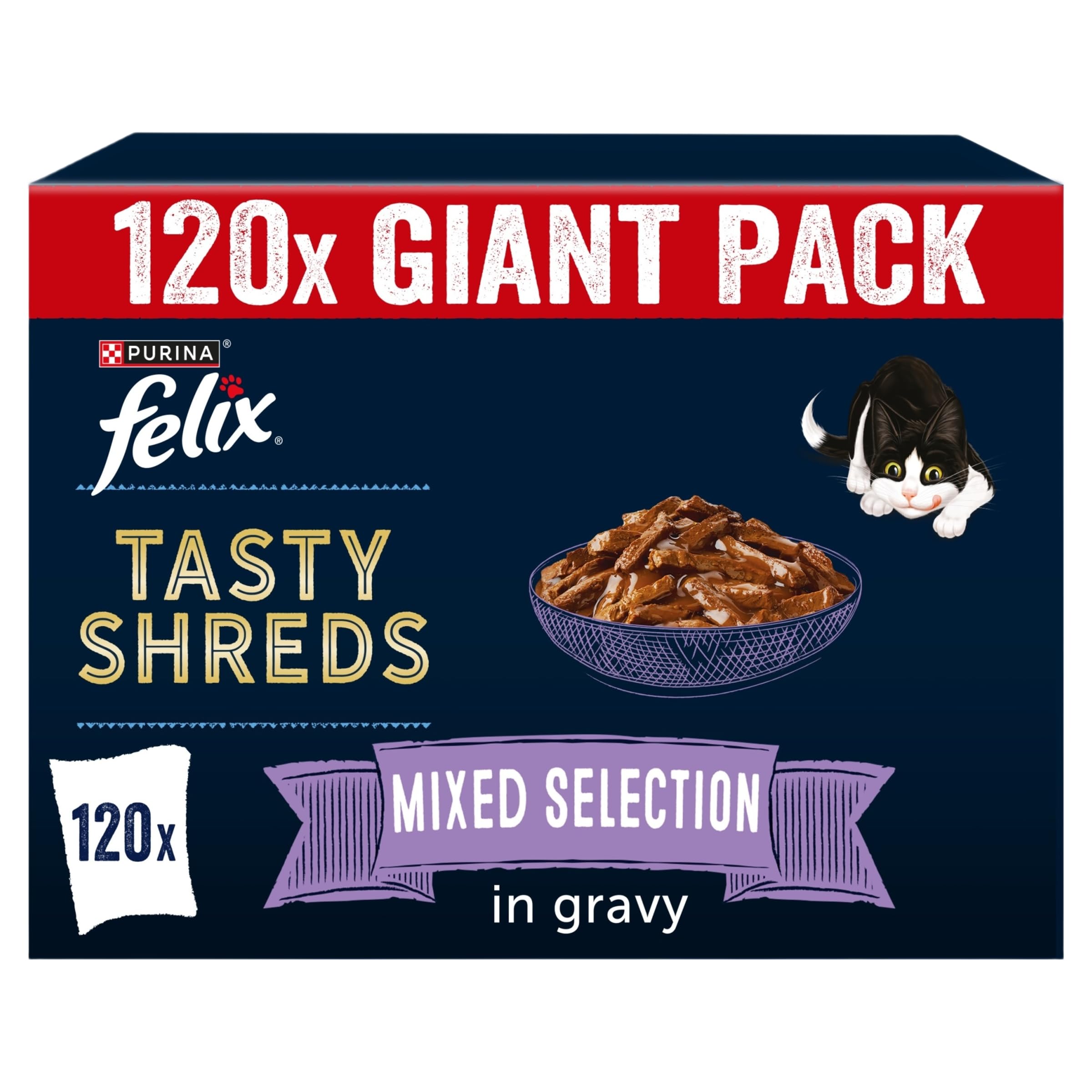 Felix Tasty Shreds Adult Wet Cat Food Mixed Selection in Gravy 120x80g