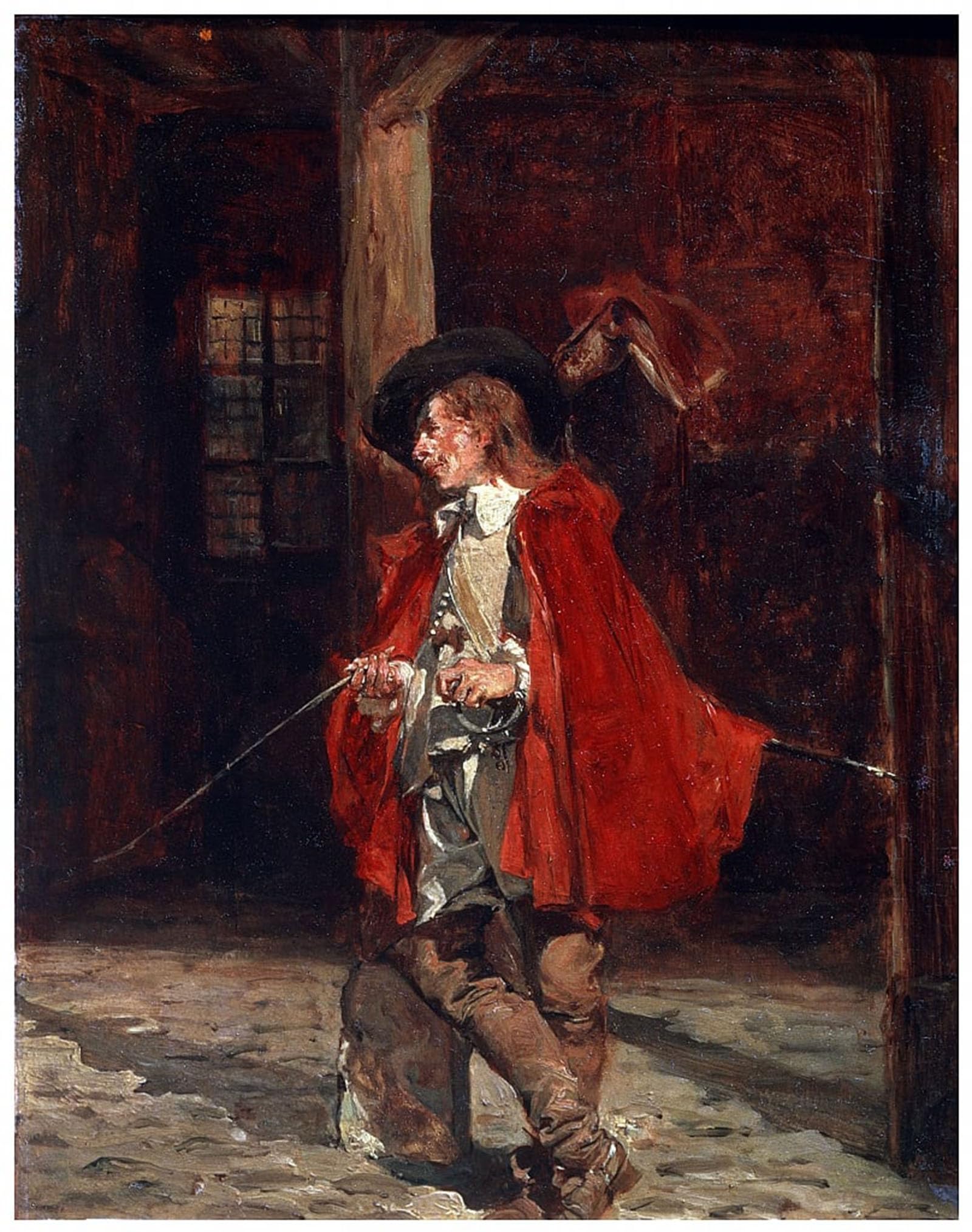 POSTERIIk Vintage Classic Picture Landscape Artwork Bretteur Swordsman in a Red Cloak by Jean Louis Ernest Meissonier Portrait Canvas Painting for Office Home Decor 60x90cm