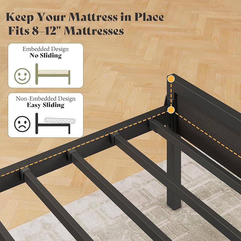 AMERLIFE Queen Size Platform Bed Frame with Charging Station image 6