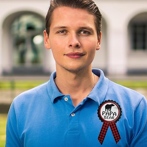 Miniatura 4 de Mama Bear & Papa Bear Baby Shower Pins Daddy to Be Pin Buffalo Plaid Género Revelación de Género, Pin rojo y negro, Baby Sprinkle, Cartulina cinta