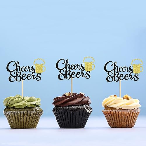 Miniatura 4 de Ercadio Paquete de 24 adornos para cupcakes de Cheers and Beers con taza de cerveza con purpurina para cupcakes, baby shower, cumpleaños, cervezas
