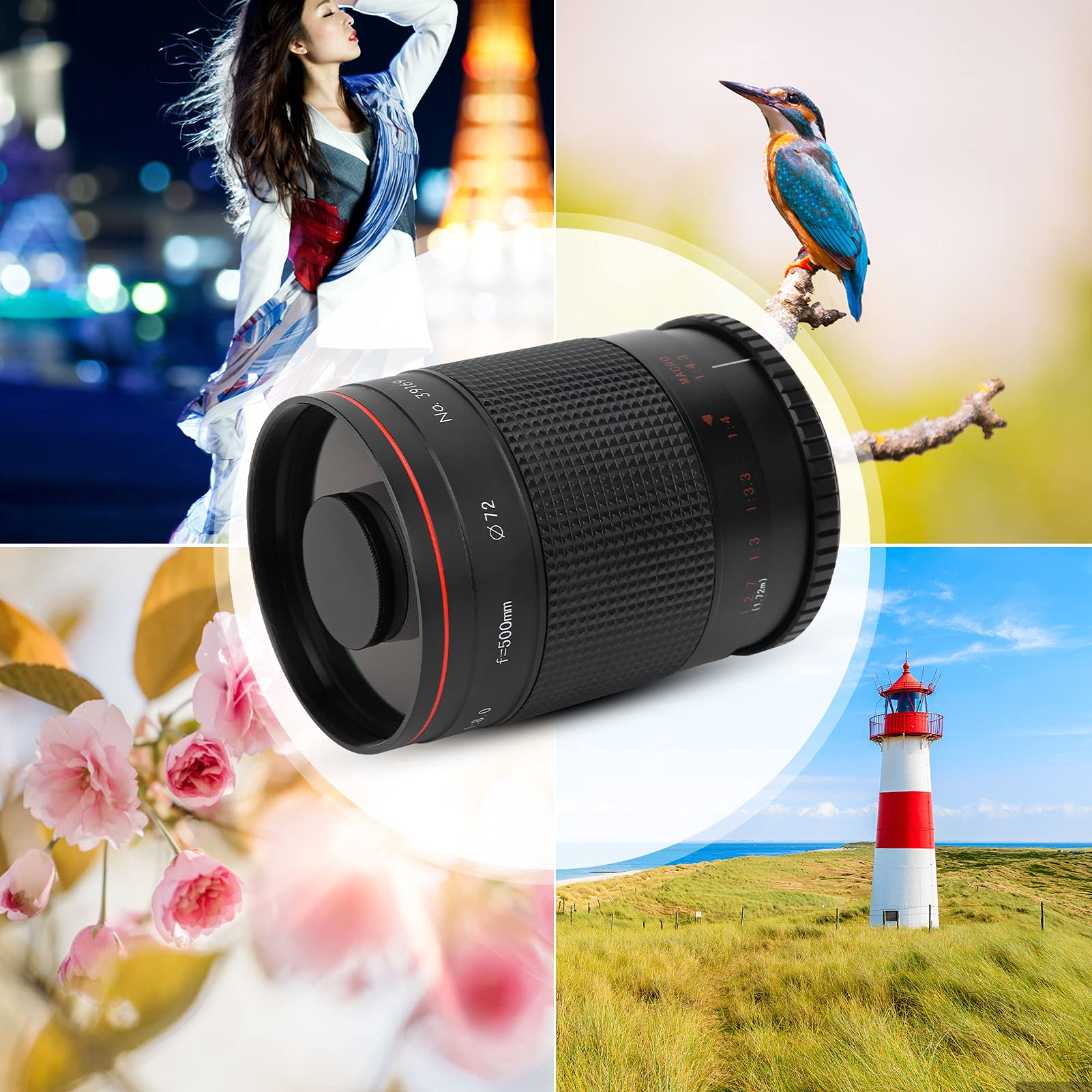 Objectif de Miroir Téléobjectif pour Appareil Photo Objectif de Miroir Téléobjectif Professionnel 500 Mm F8 avec Adaptateur de Monture Objectif Portable pour Appareil Photo Canon à Monture EF Objectif
