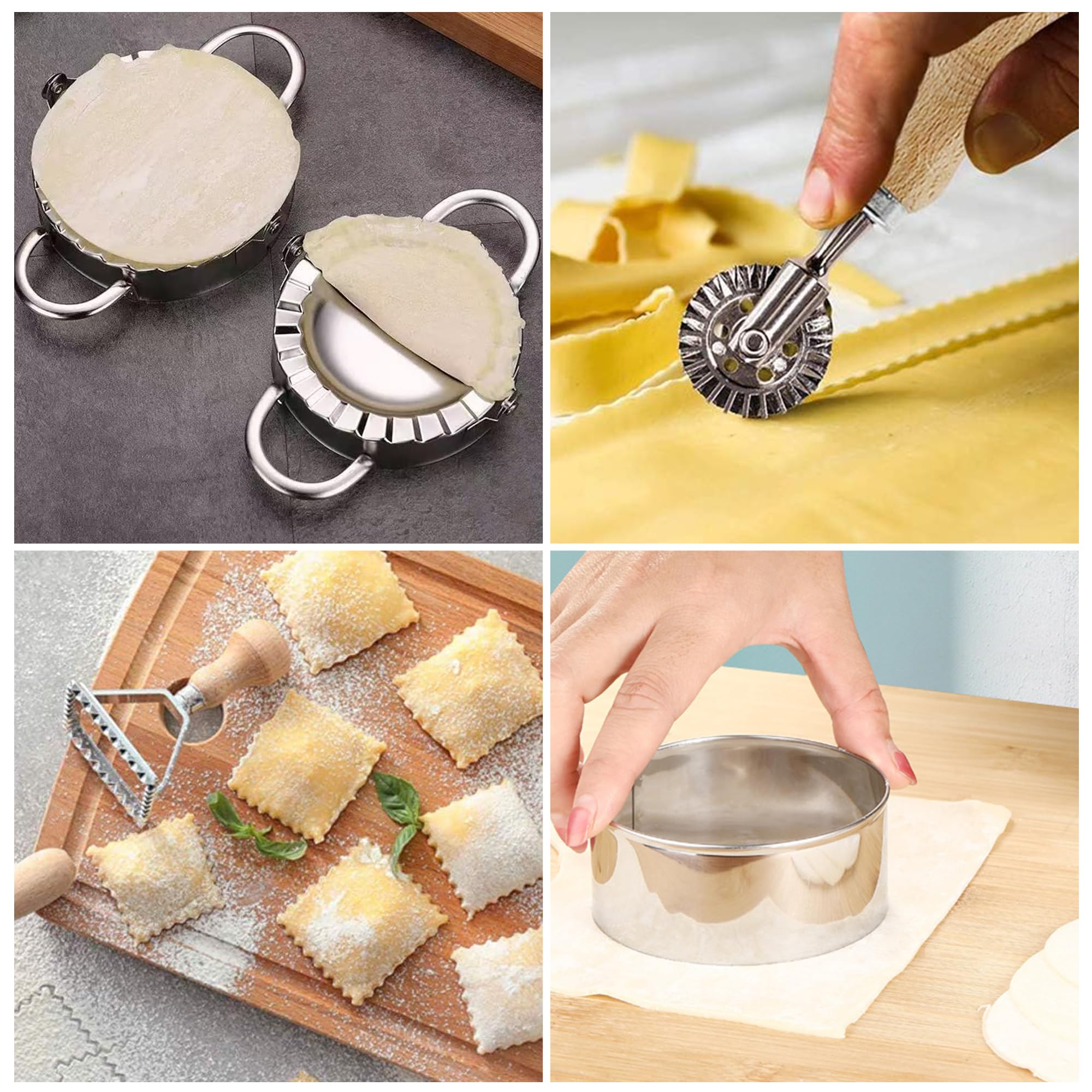 8 Stück Ravioli Former Set, Edelstahl Dumpling, Mit Ravioli Maker Ausstecher und Teigrädchen Teigtaschenrad Former für Ravioli Knödel Werkzeug Keks, Kitchen Attachmen