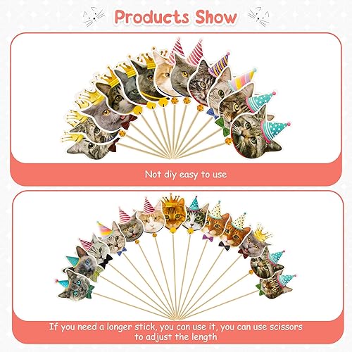 Miniatura 3 de 48 piezas de decoración para cupcakes con cara de gato, lindos palillos de dientes para fiestas de cumpleaños temáticas de gatos, suministros de
