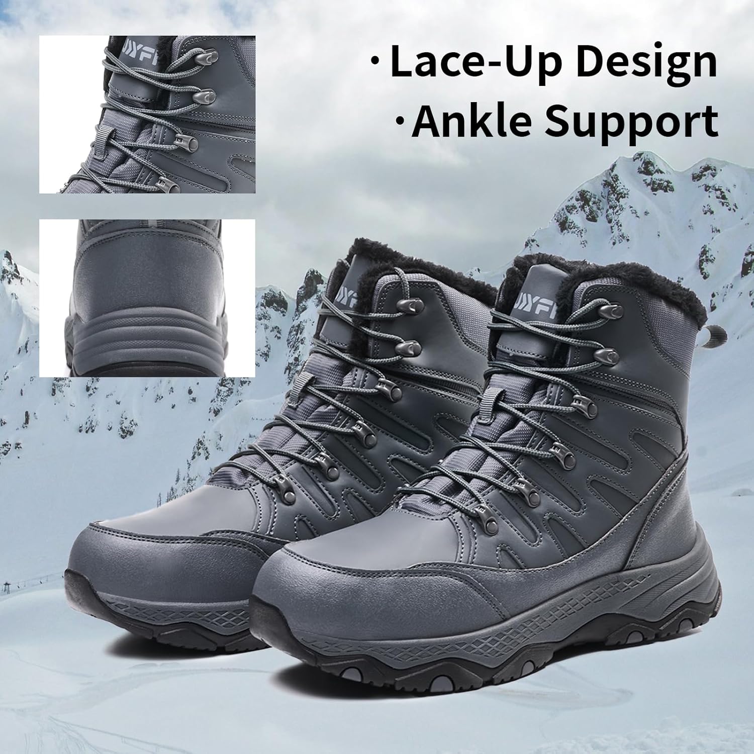 Snow Boots for Men Waterproof Mid Calf Winter Hiking Boot Durable Warm Fur Lined Boot Non-Slip Warm Climbing Shoes - Image 6