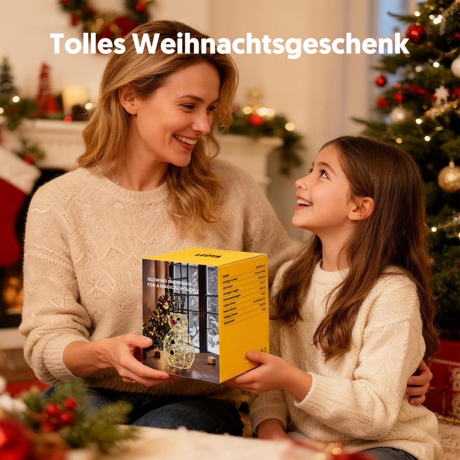 LEDYA Weihnachts-Schneemann Lichterdeko, 400 LEDs Warmweiß, 30,5 cm Weihnachtsdeko für Innen/Außen mit Timer, netzbetrieben, 2 Lichtmodi Blinken & Dauerlicht, ideal für Schlafzimmer, Garten, Party