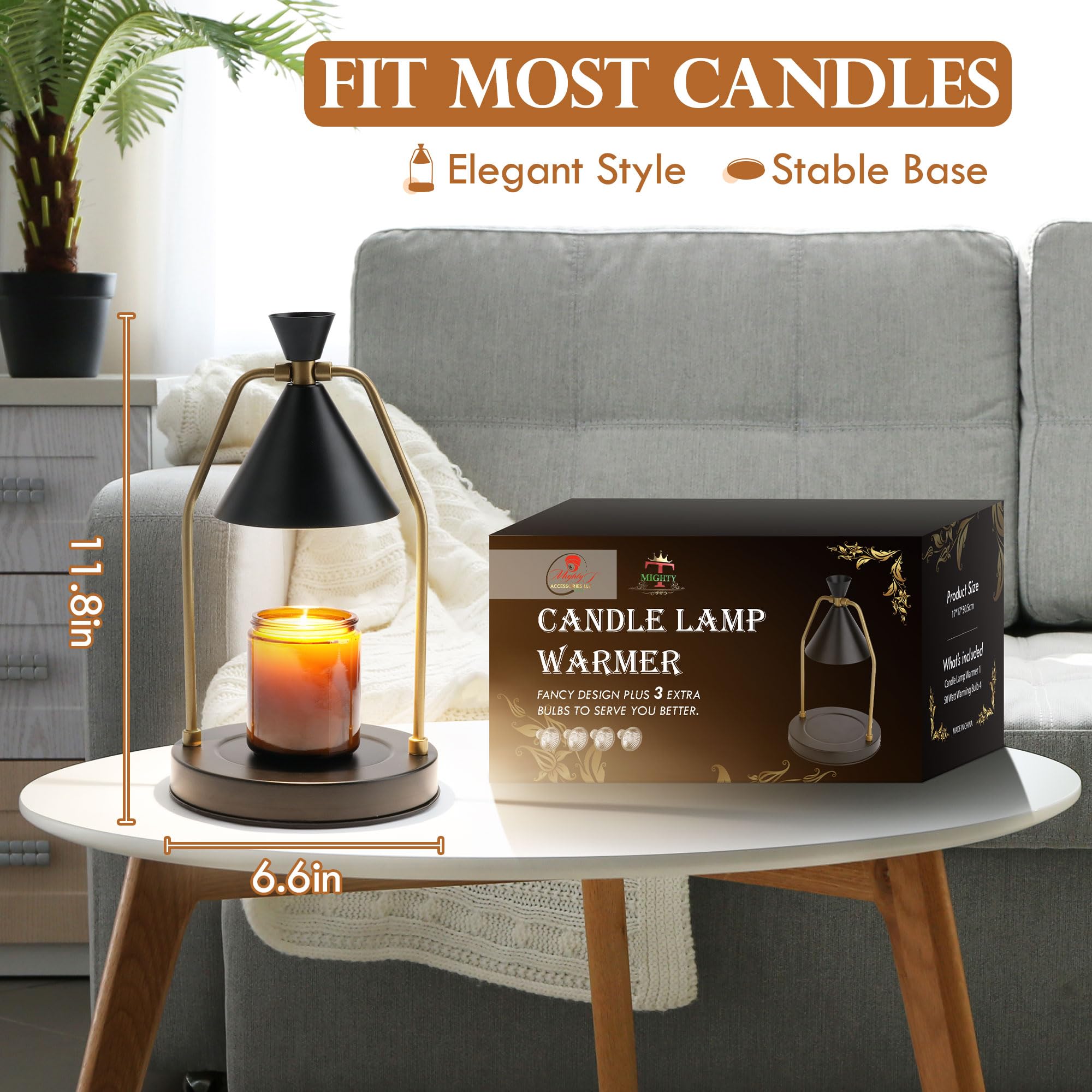 MIGHTY T Candle Warmer Lamp with Timer, Dimmable Candle Light Electric Candle Warmer Compatible with Candles, Candle Holders for Home Decor & Gifts