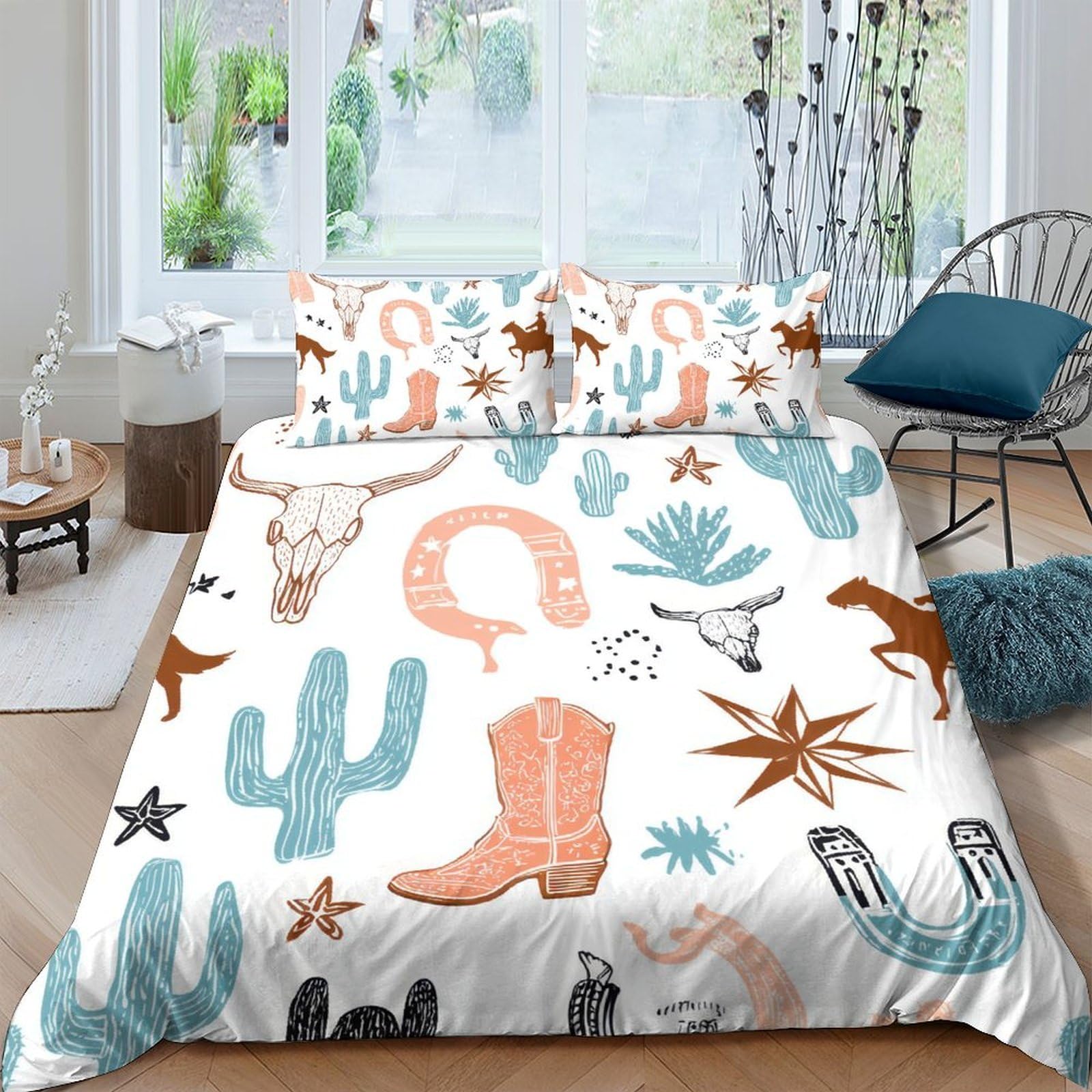 Ctjqhvkz Style-5 3D Printed Western Cowboy Boots Fitted Sheet Microfiber Cactus Horses Mattress Cover Bedroom Decor Single（135X200cm）