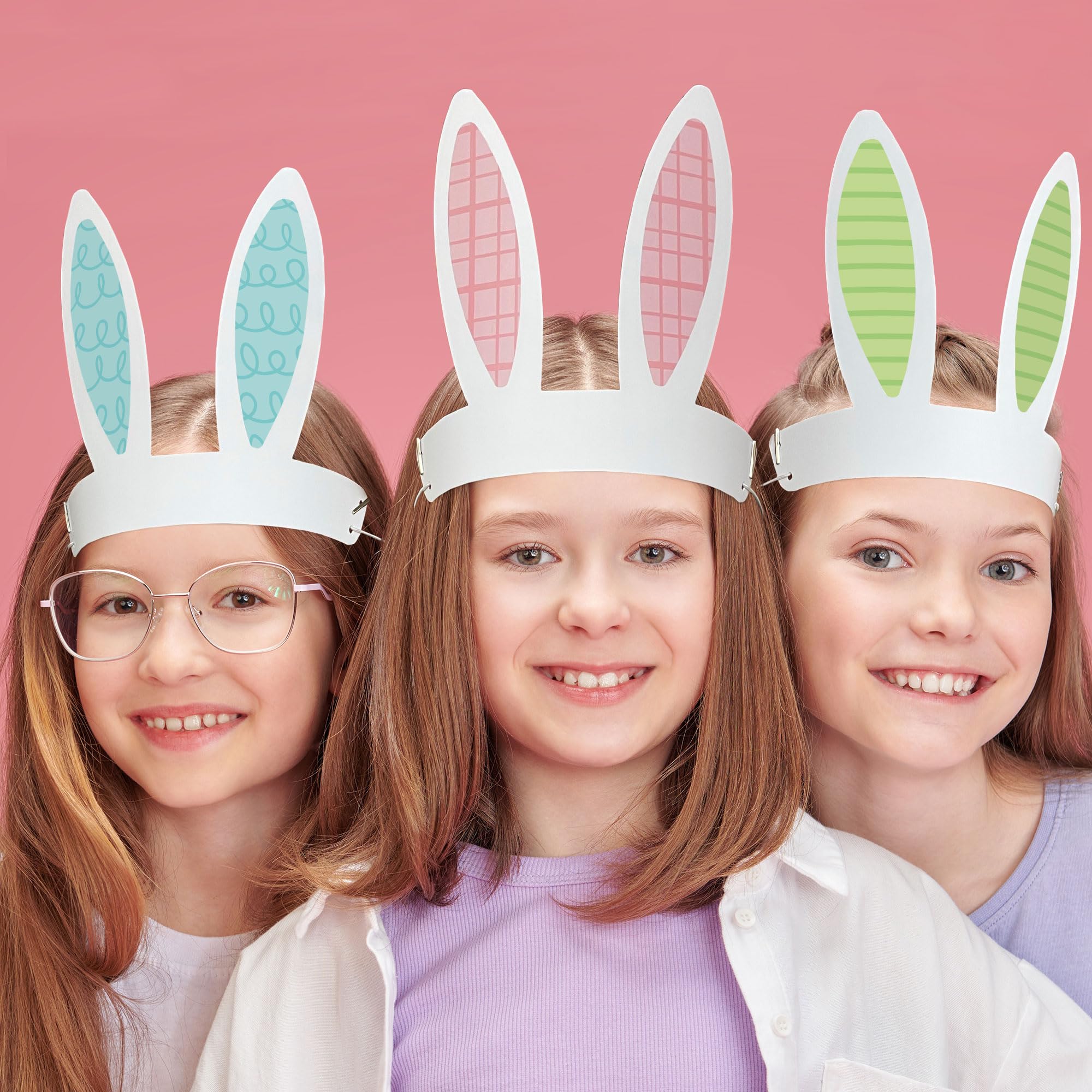 Big Dot of Happiness Easter Bunny Ears Headbands, Paper Easter Party Hats Craft, White Rabbit Ear Favors, DIY Spring Easter Decoration for Kids and Adults, Set of 16