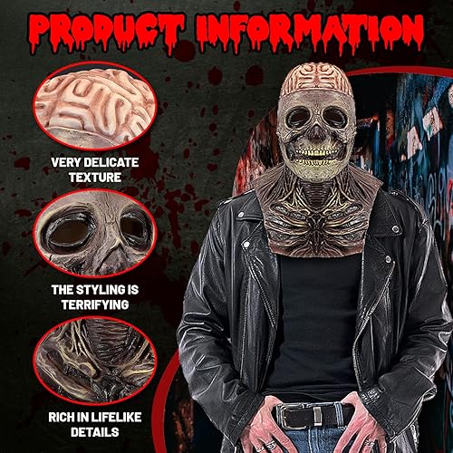 Miniatura 2 de Bulex Máscara de calavera Casco de esqueleto de cabeza completa aterradora Máscara realista de látex de terror para Halloween Cosplay