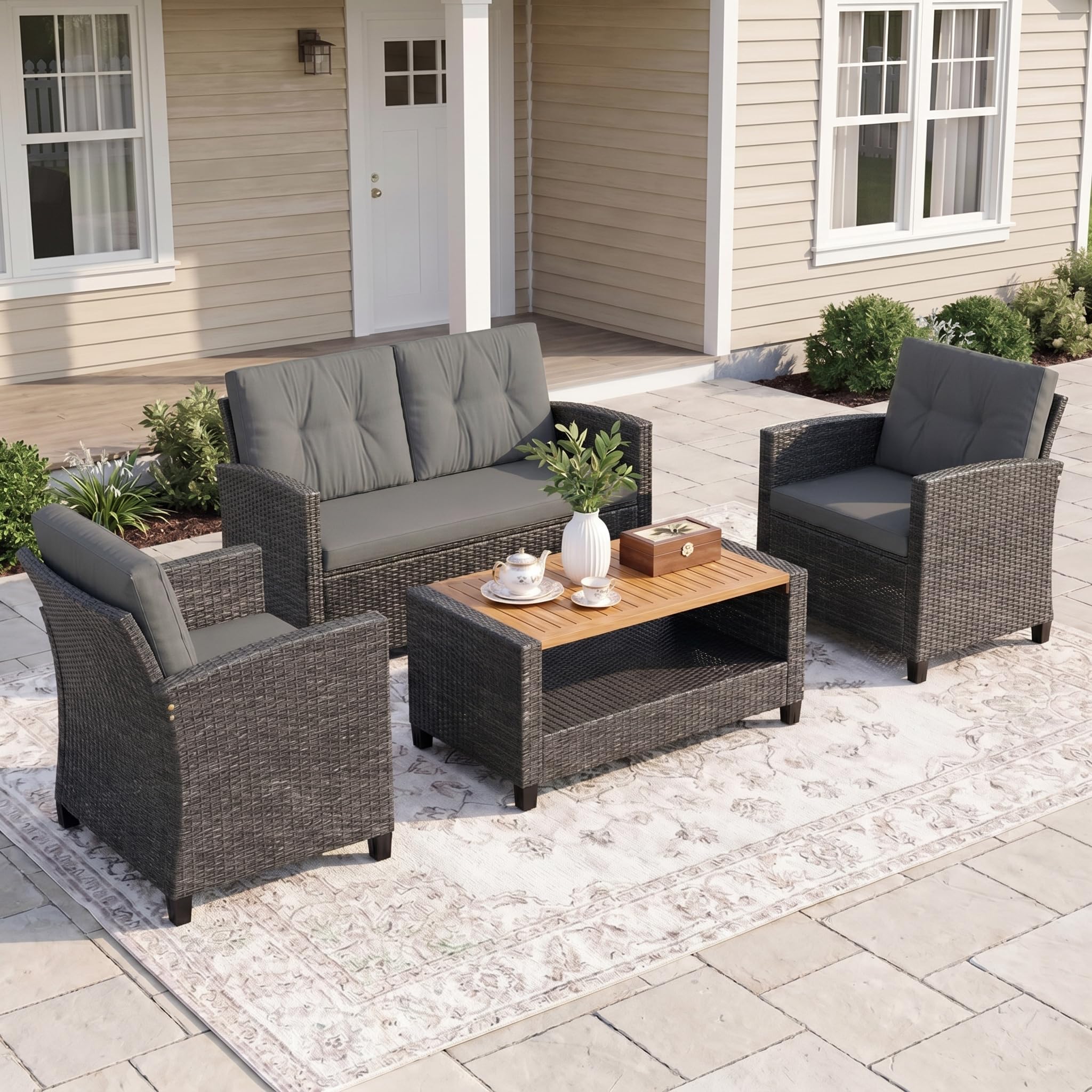 Photo 1 of FansaFurn 4-Piece Wicker Patio Furniture Set
