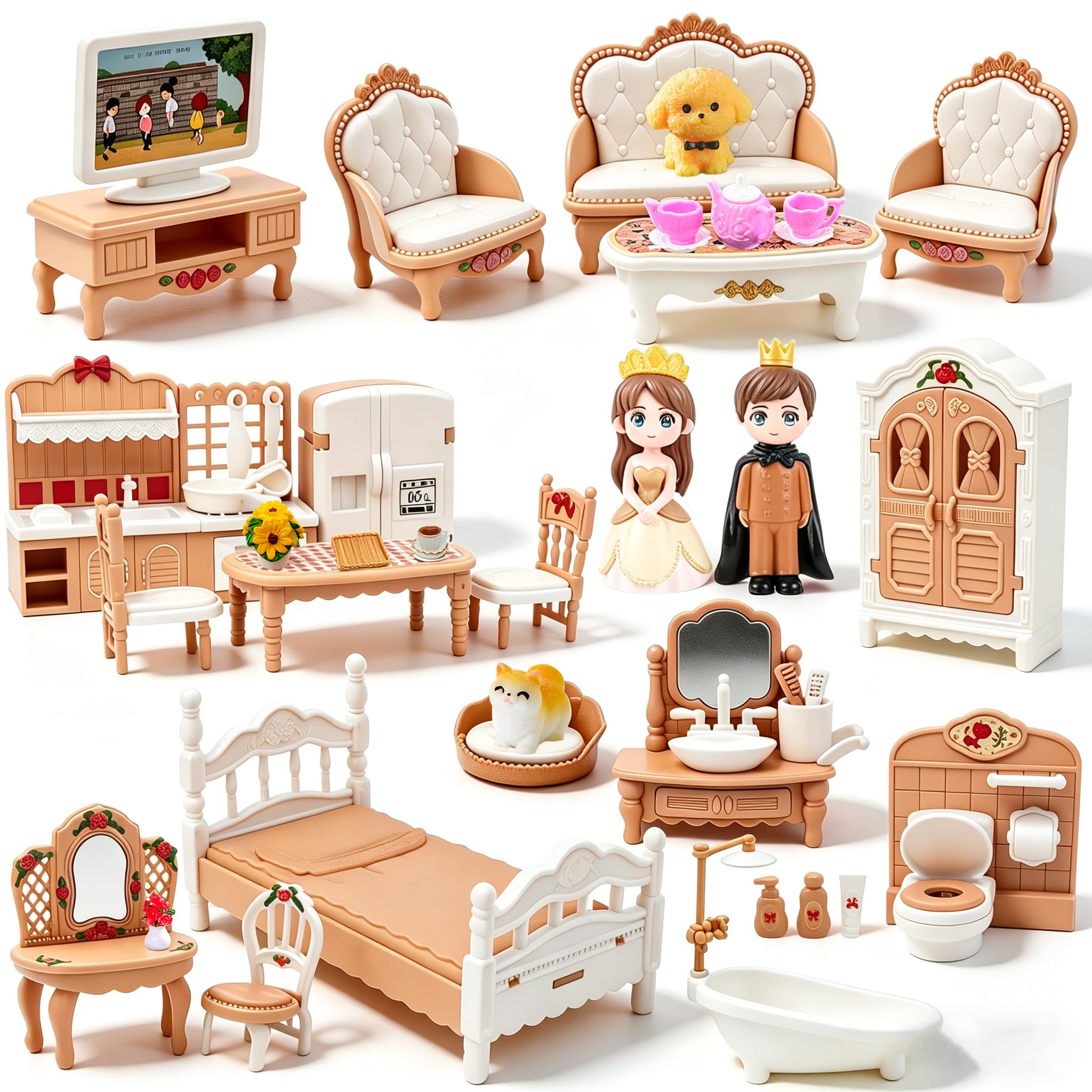 Doll House Furniture Accessories Four Major Series: Living Room, Bedroom, Bathroom, Kitchen Miniature Dollhouse Furniture Birthday (Style-C)