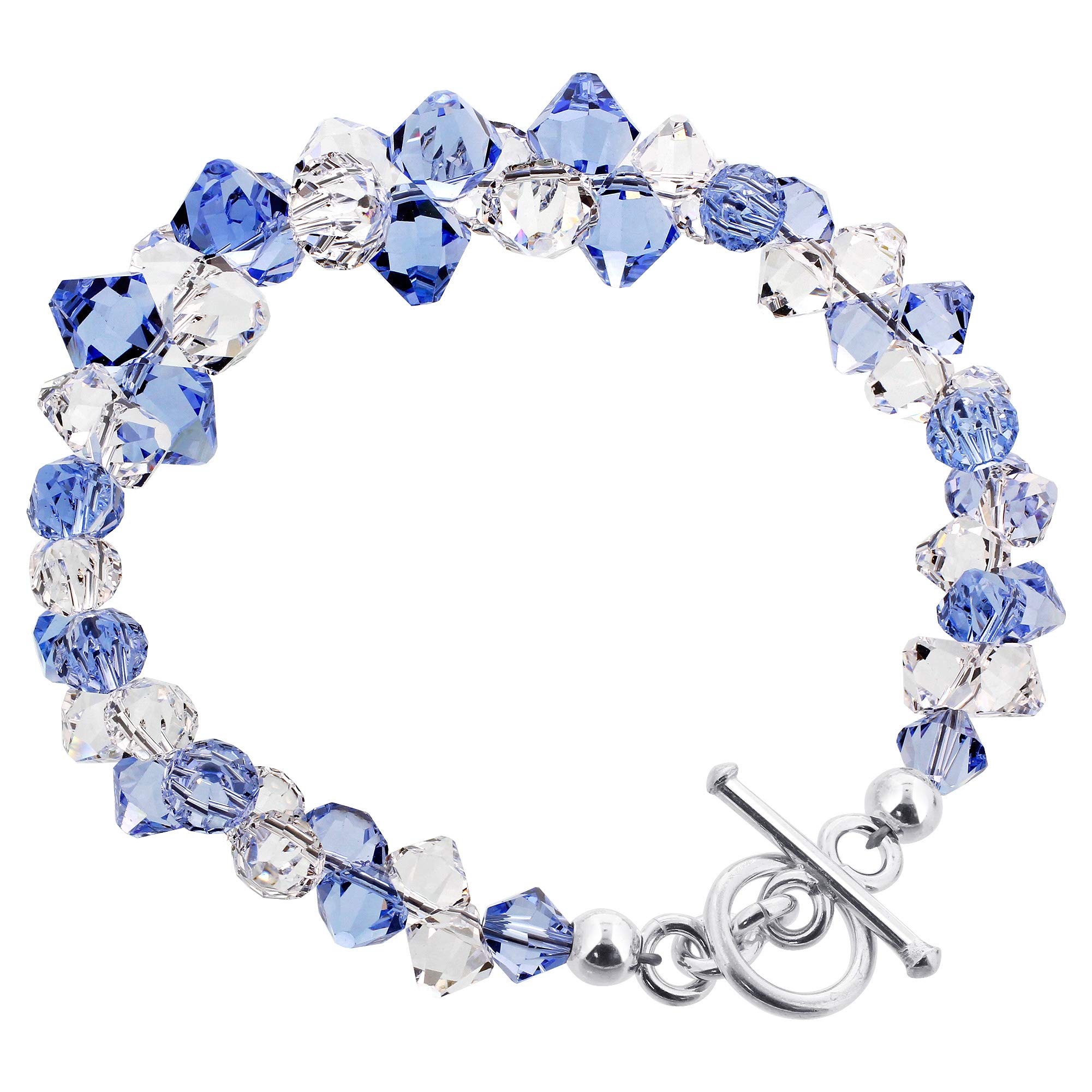 Gem AvenueCluster Style Bicone Austrian Crystals 7.5 inch 925 Sterling Silver Toggle Clasp Bracelet for Womens